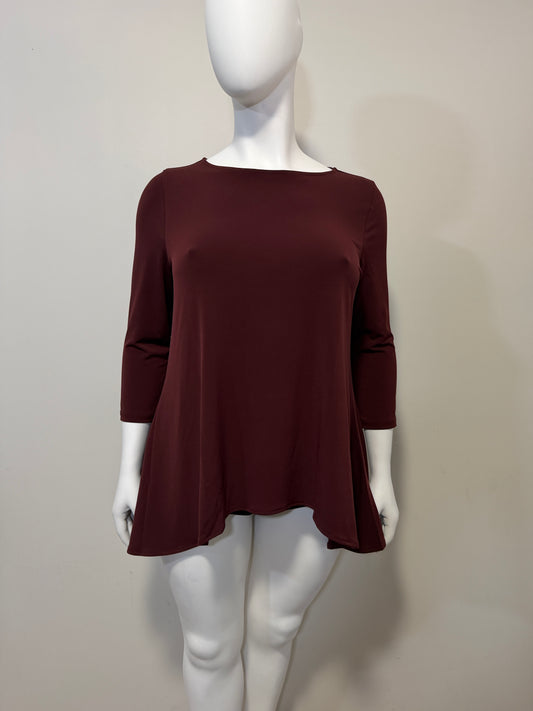 Alfani Women's Large Burgundy 3/4 Sleeve High-Low Tunic Top NWT