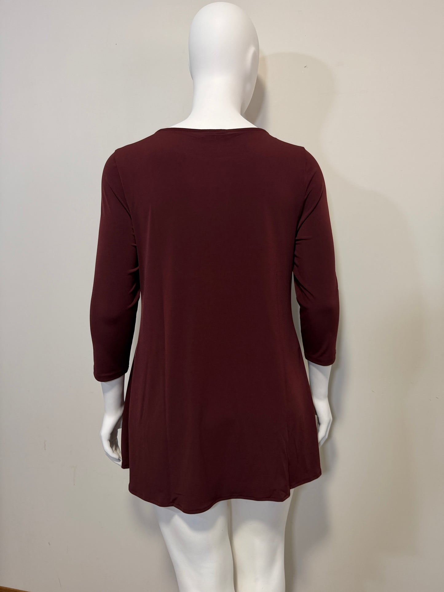 Alfani Women's Large Burgundy 3/4 Sleeve High-Low Tunic Top NWT