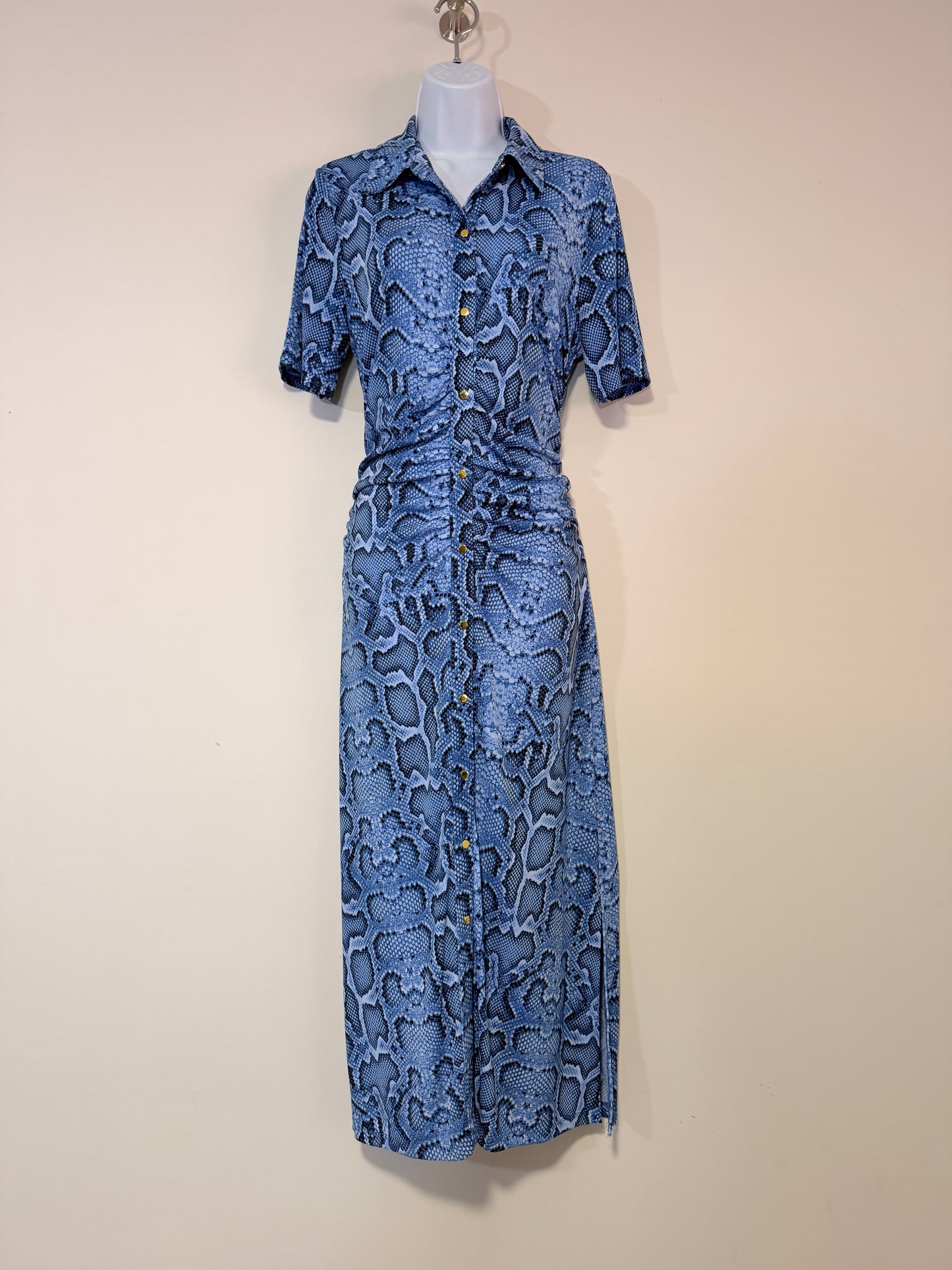 INC International Concepts Size Medium Blue Snake Print Midi Shirt Dress NWT