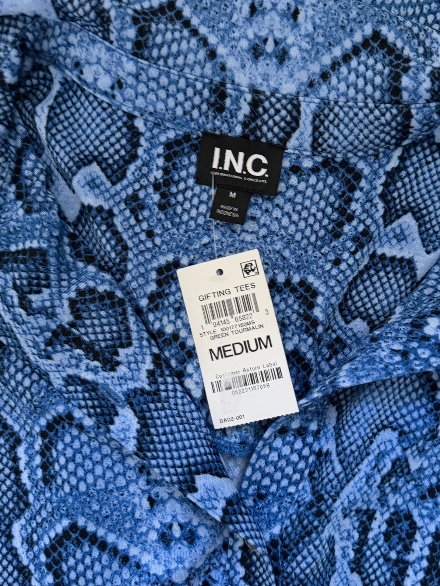 INC International Concepts Size Medium Blue Snake Print Midi Shirt Dress NWT