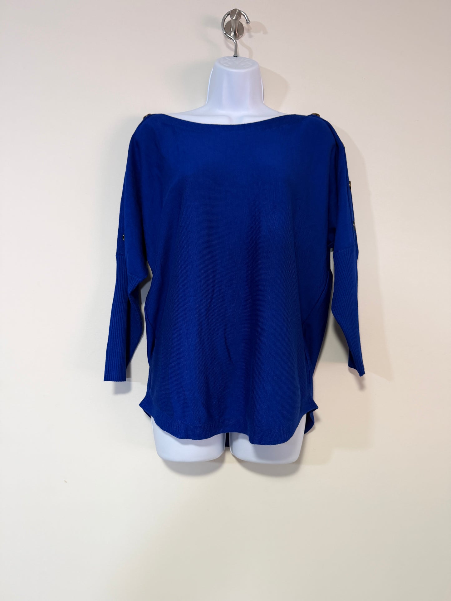 Melissa Paige Medium Petite Blue Dolman-Sleeve Buttoned-Sleeve Sweater NWT