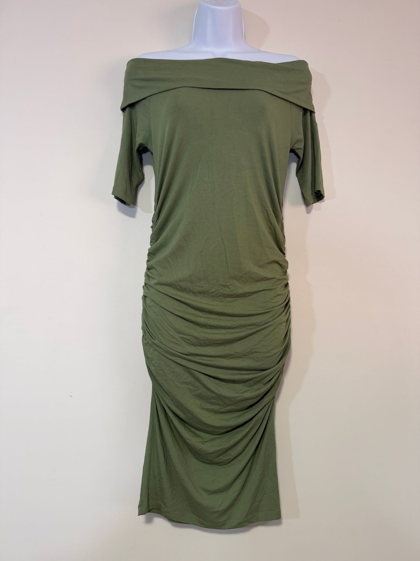Isabella Oliver Size 2 Clifton Khaki Green Off-The-Shoulder Maternity Dress NWT
