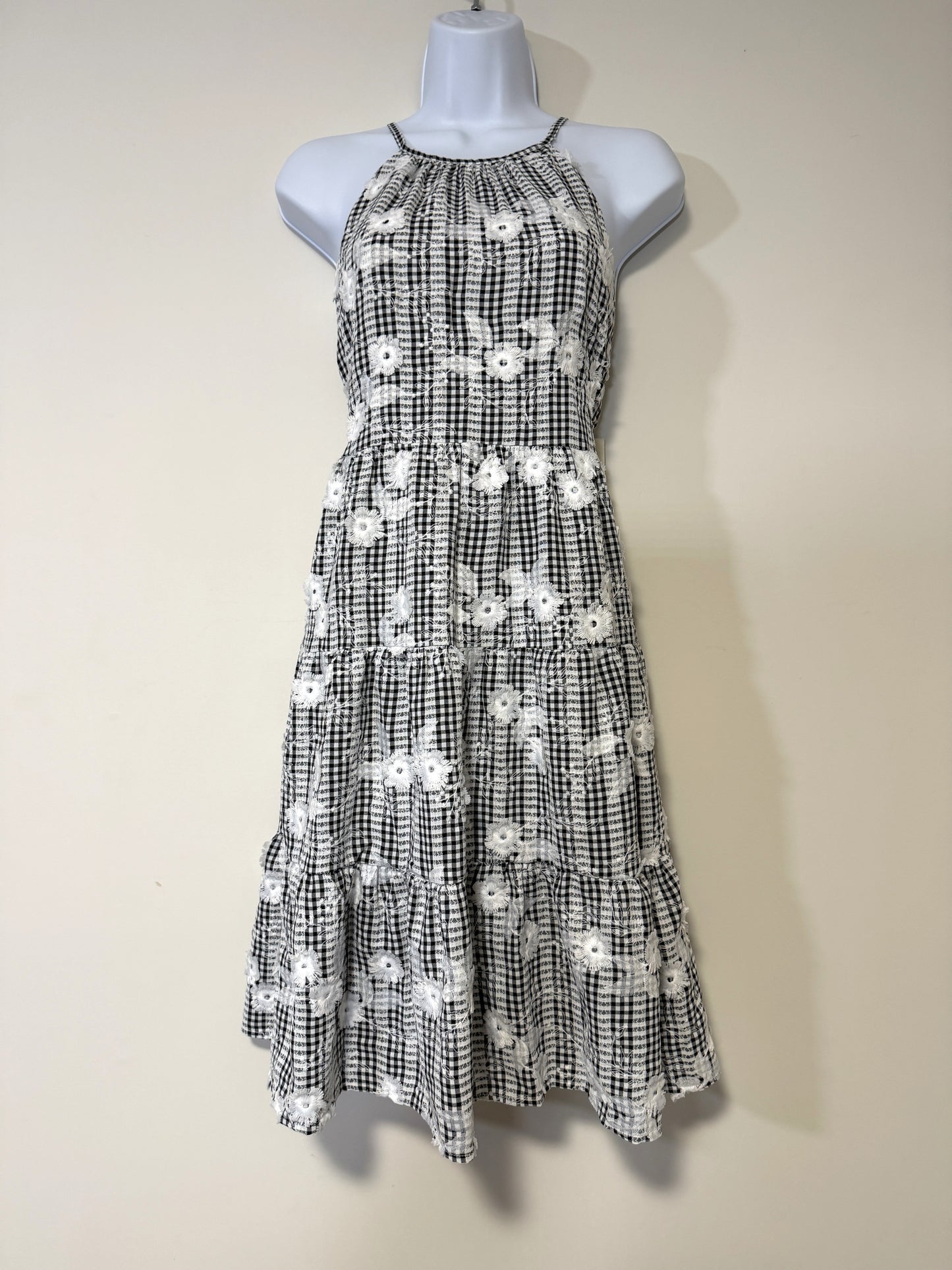Eliza J Black White Size 6 Black & White Gingham Floral Halter Dress NWT