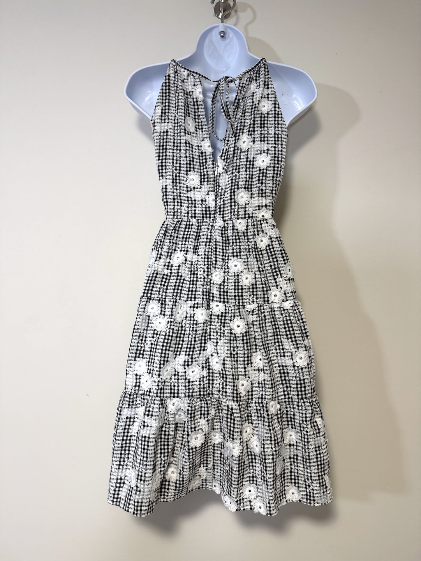 Eliza J Black White Size 6 Black & White Gingham Floral Halter Dress NWT