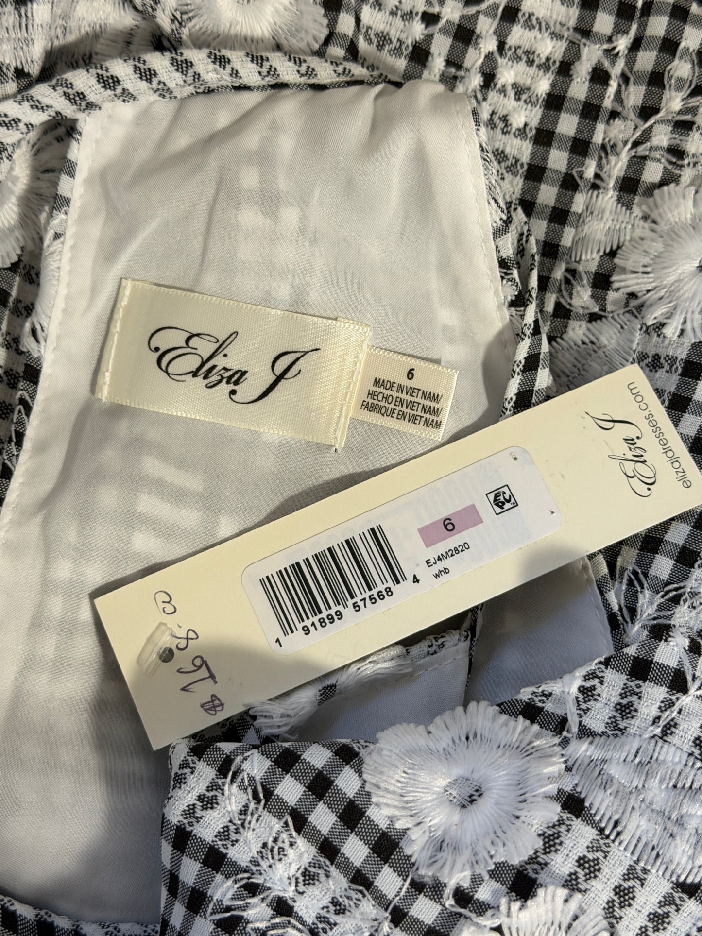 Eliza J Black White Size 6 Black & White Gingham Floral Halter Dress NWT