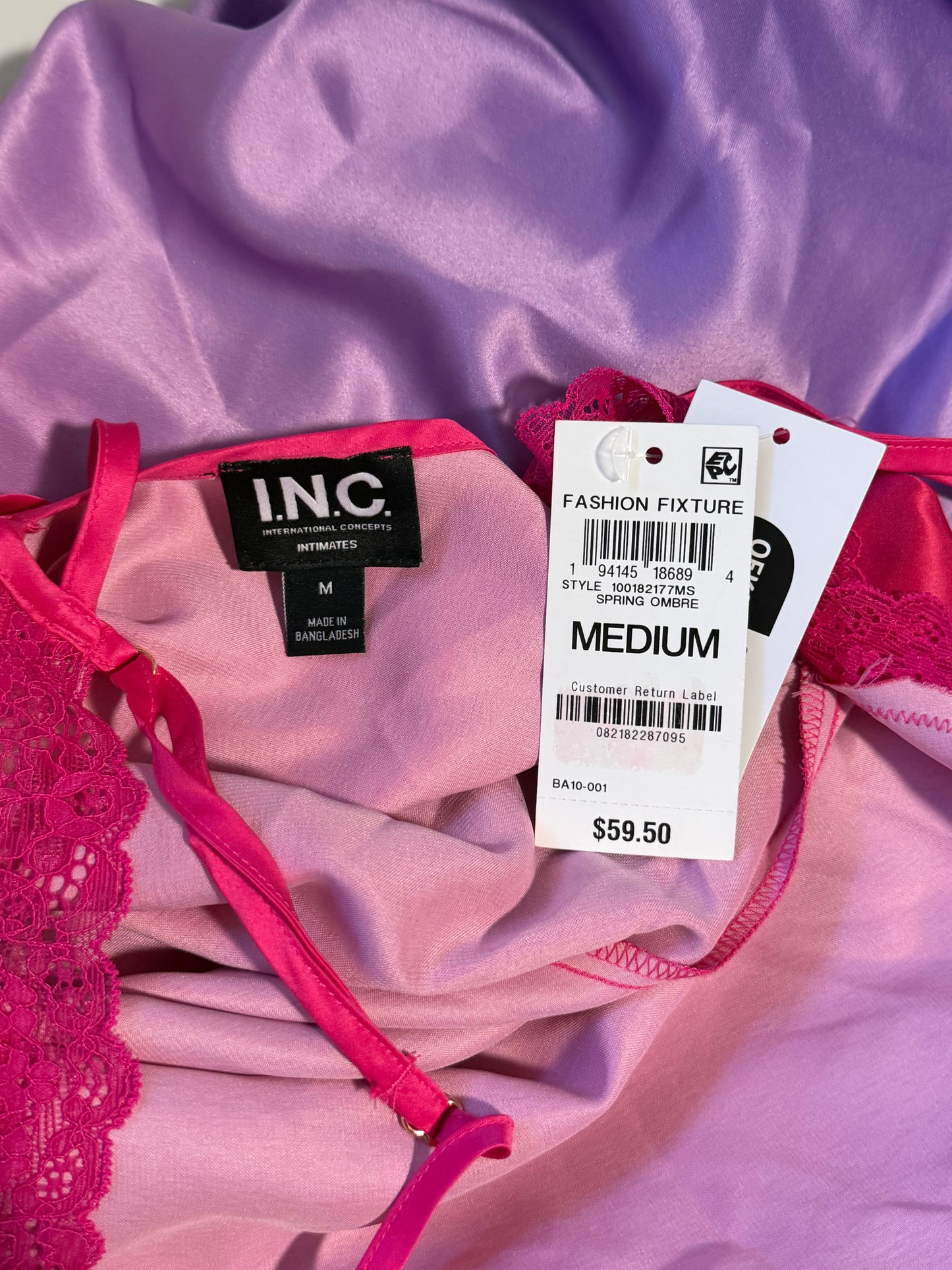 INC International Concepts Women's Small Pink Ombre Lace-Trim Nightgown NWT