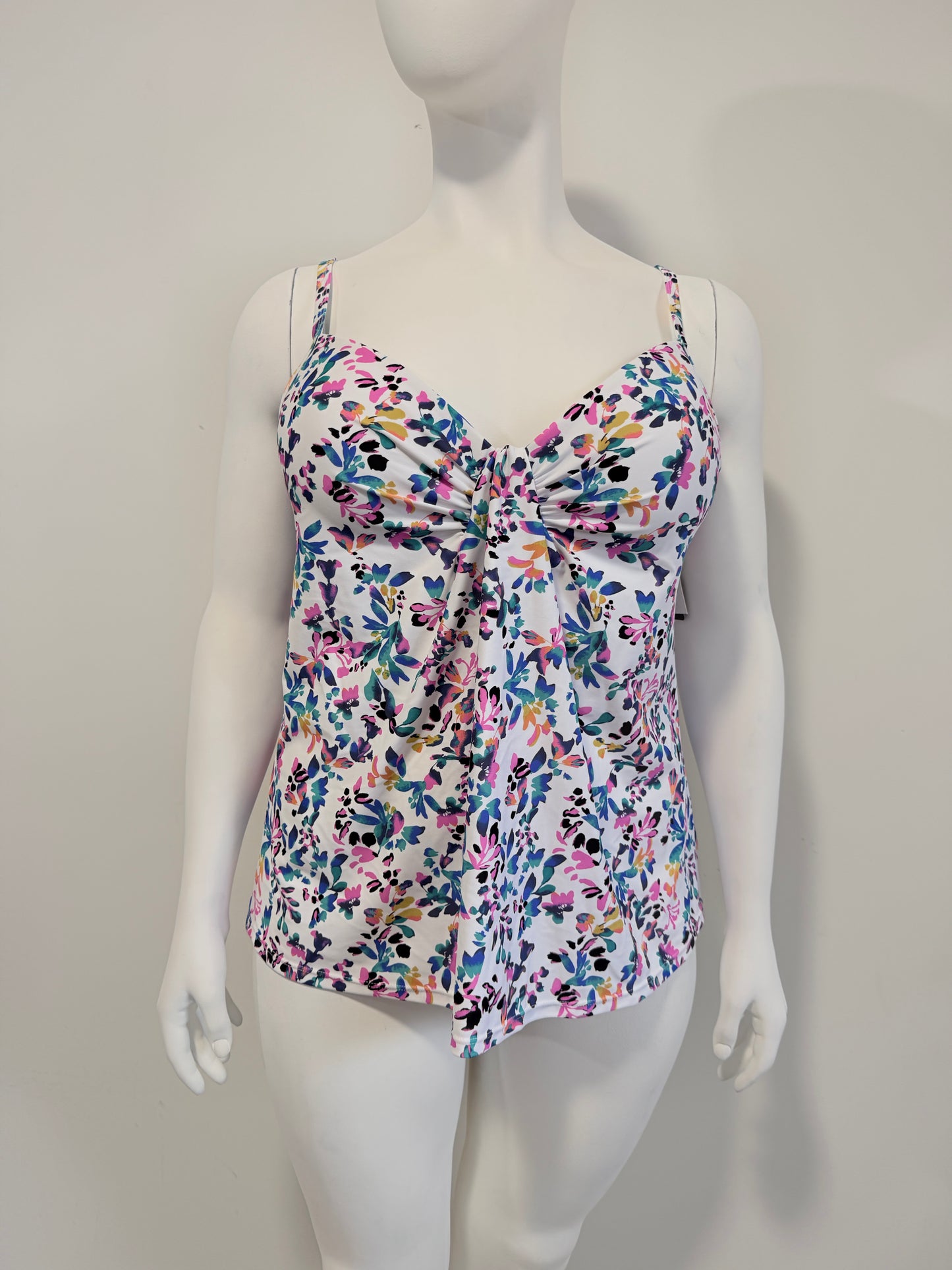 Island Escape Women's White Floral Print Twist Front Tankini Top NWT