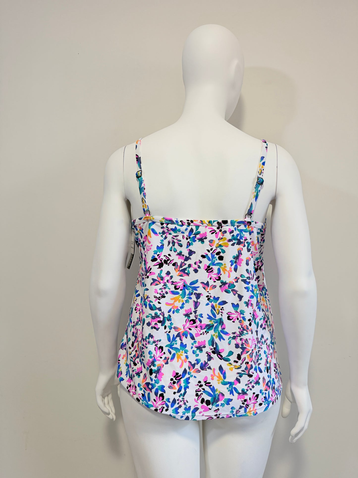 Island Escape Women's White Floral Print Twist Front Tankini Top NWT