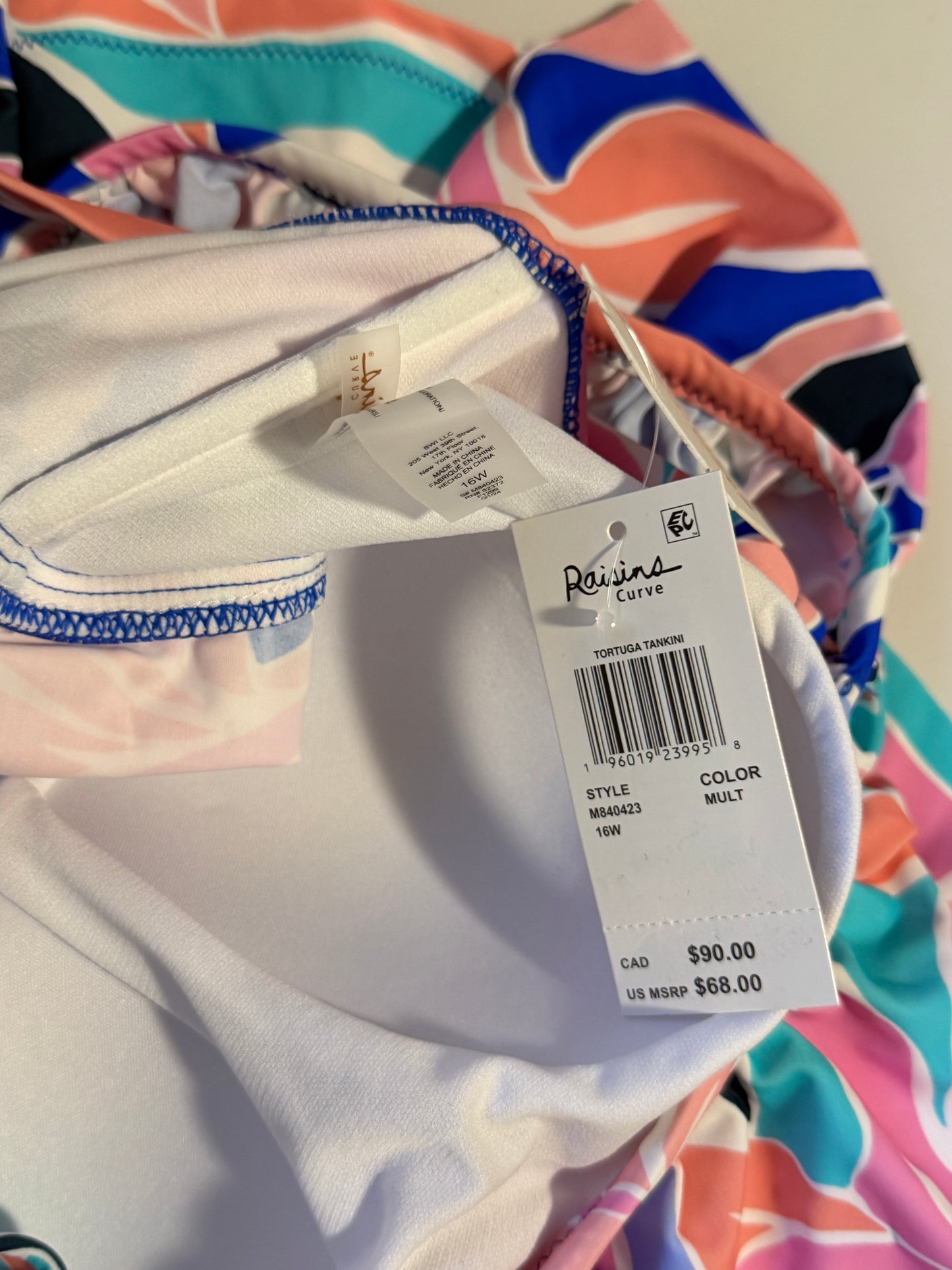 Raisins Women's Plus Size Multicolor Off-The-Shoulder Tankini Top NWT