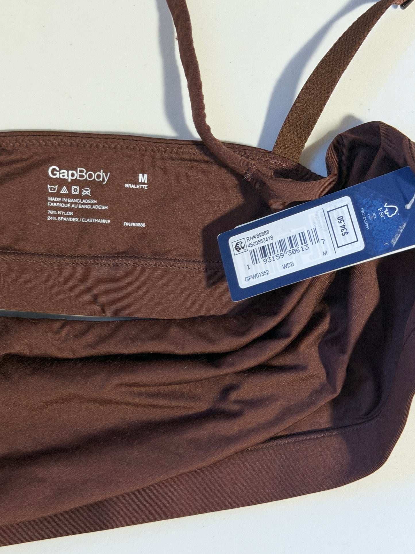 GAP GapBody Women's Dark Brown Super Stretch Scoop Bralette NWT