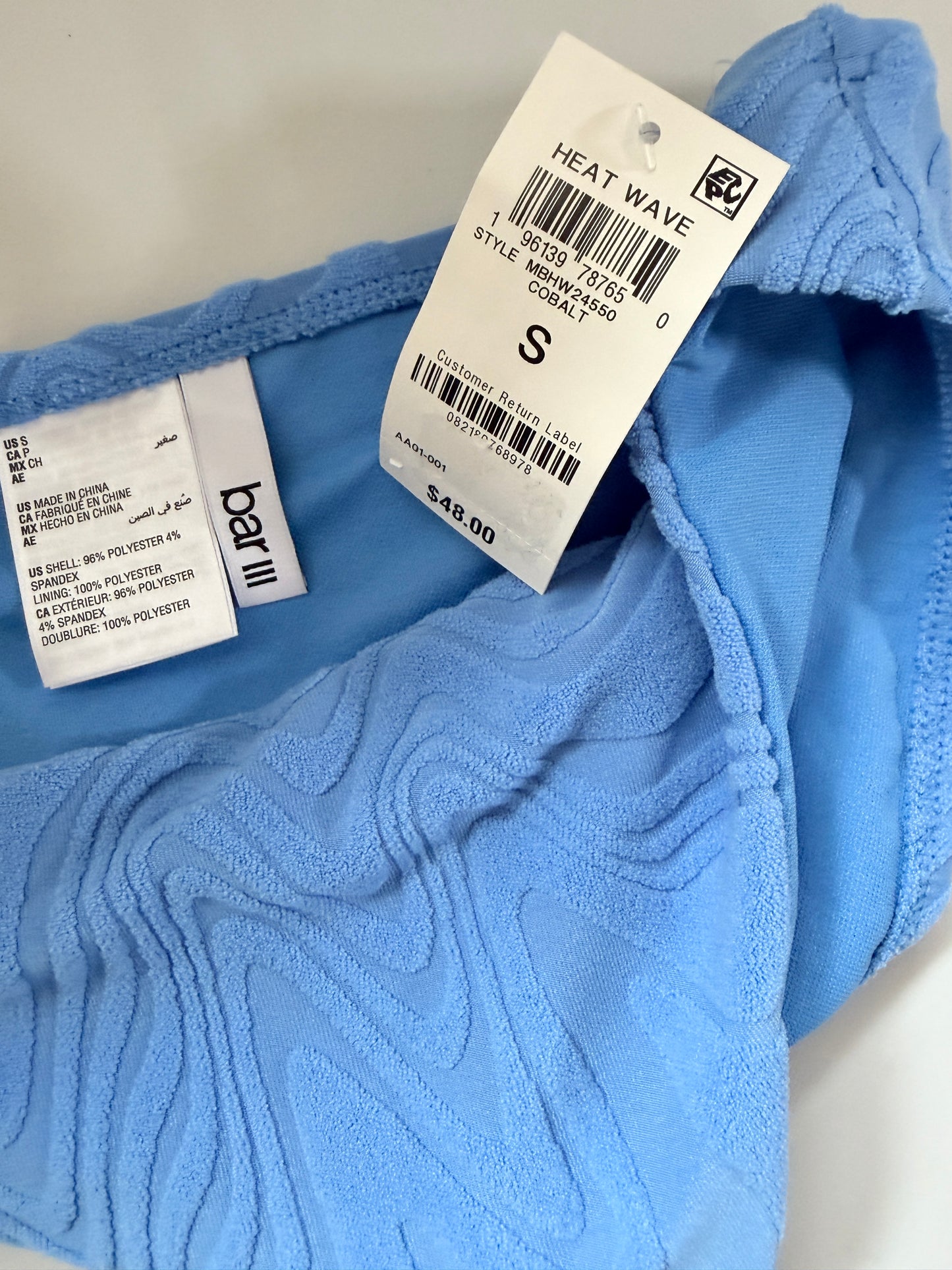 Bar III Heat Wave Textured Bikini Bottoms Cobalt Blue NWT