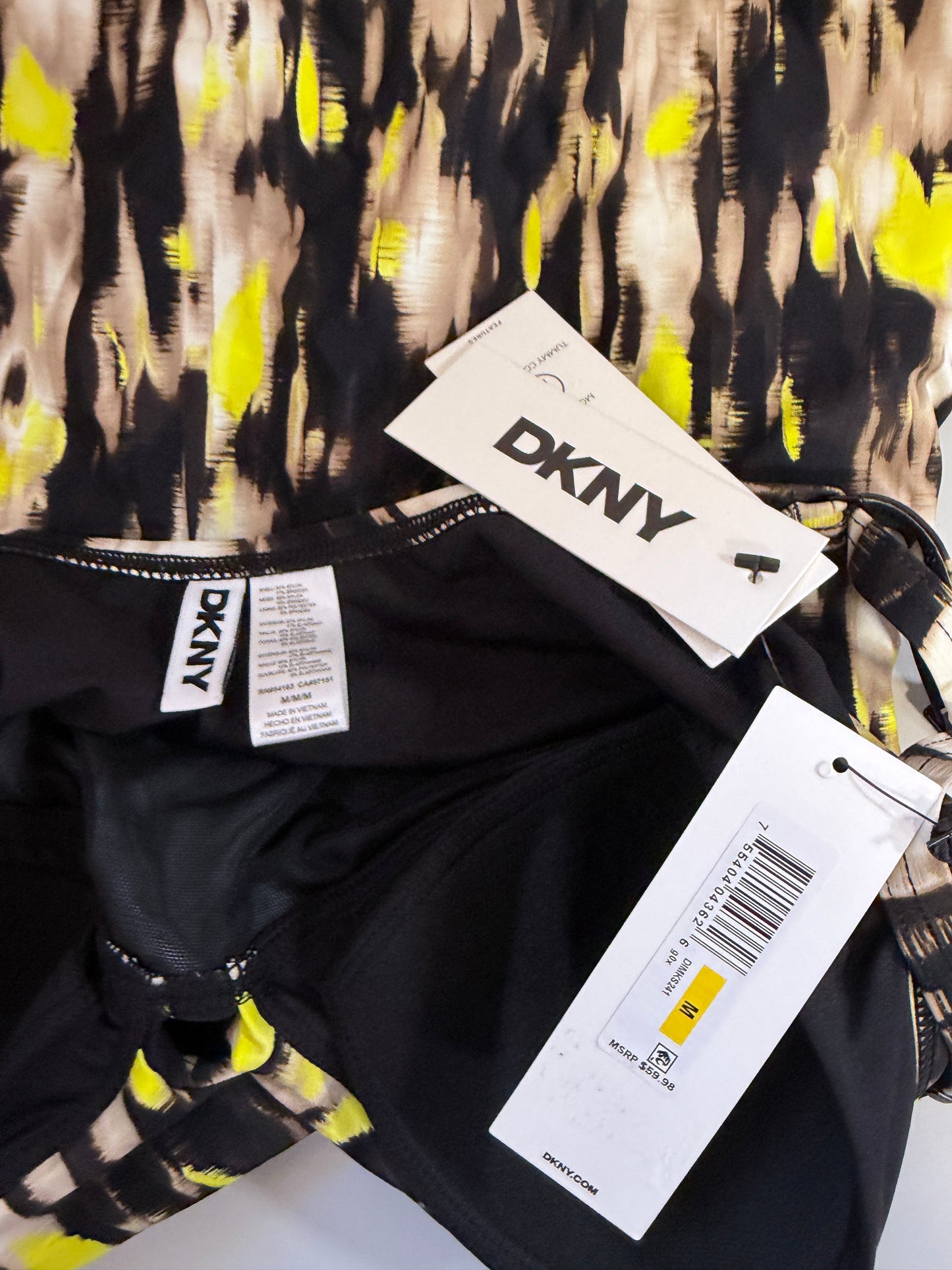 DKNY Women's Women's Yellow Multicolor Twist-Front Tankini Swim Top NWT
