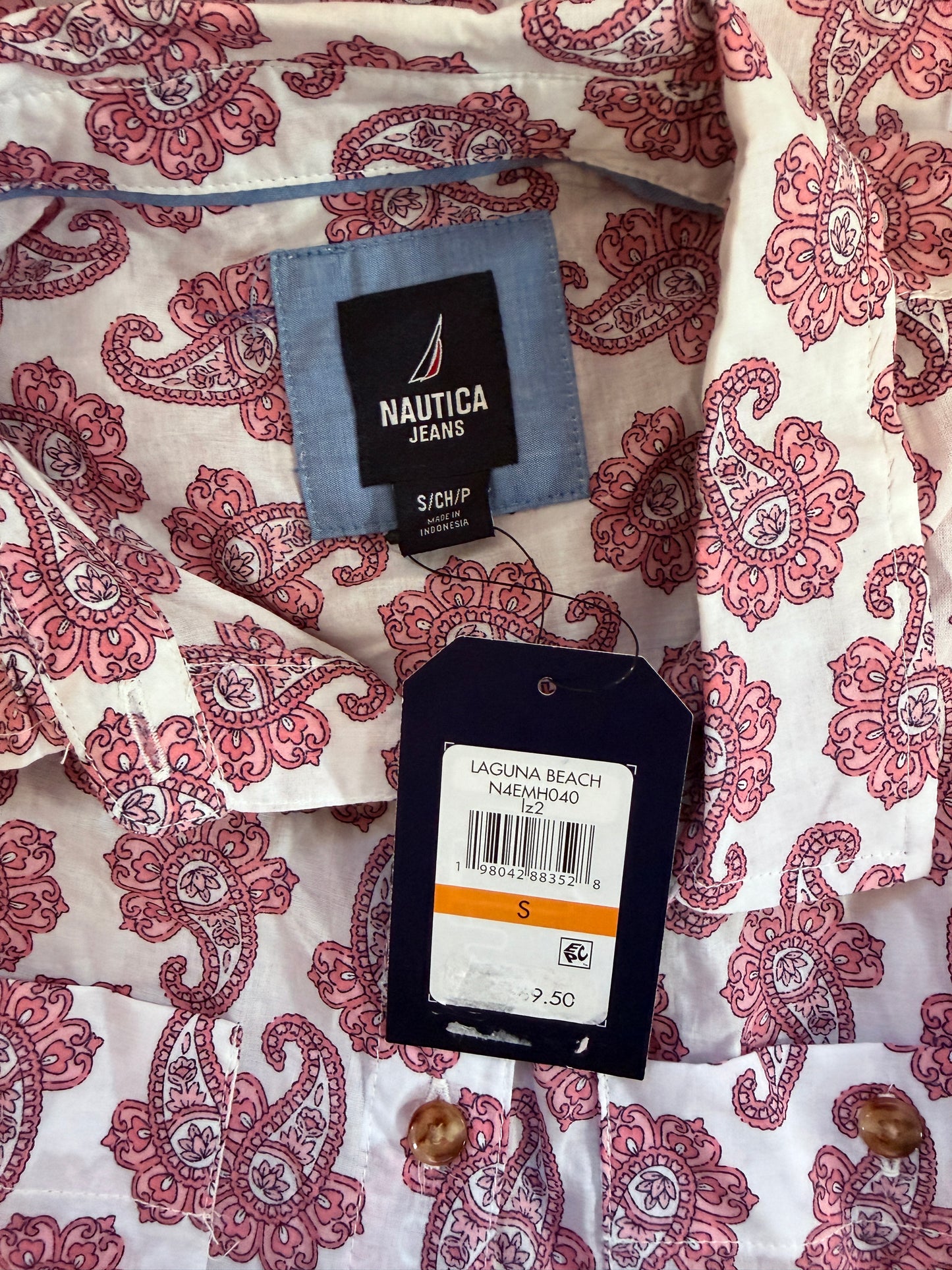 Nautica Jeans Women's Sleeveless Button Down Paisley Shirt White & Pink NWT