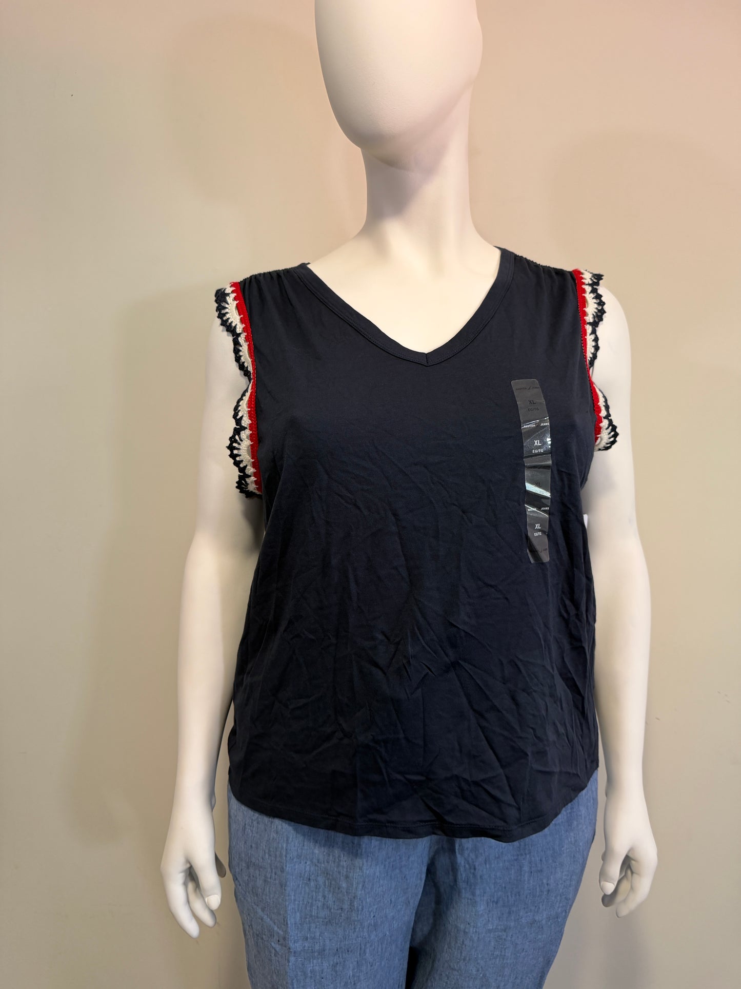 Nautica Jeans Women's Navy Blue Crochet-Trim Tank Top NWT