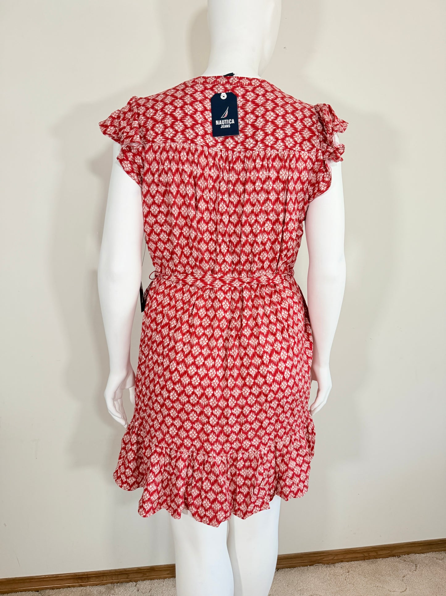 Nautica Jeans Women's Red Crochet-Trim Flutter-Sleeve Mini Dress NWT