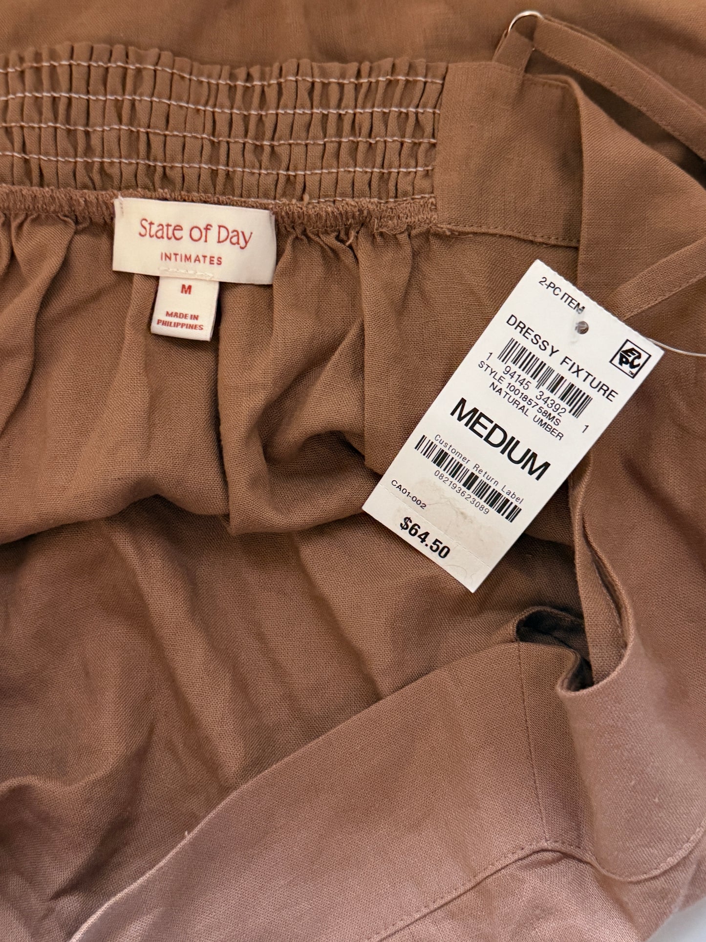State of Day Women's Brown 2-Pc. Sleeveless Linen Pajamas Set NWT