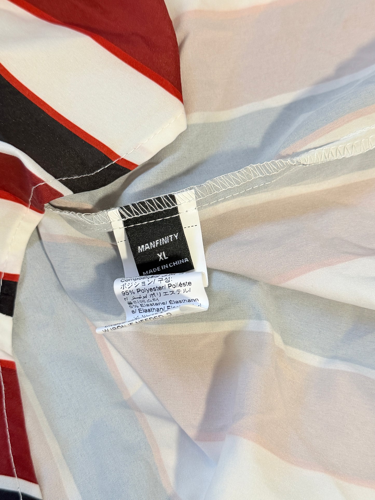 SHEIN Men's XXL Red White & Black Vertical Striped Button Front Casual Shirt NIB