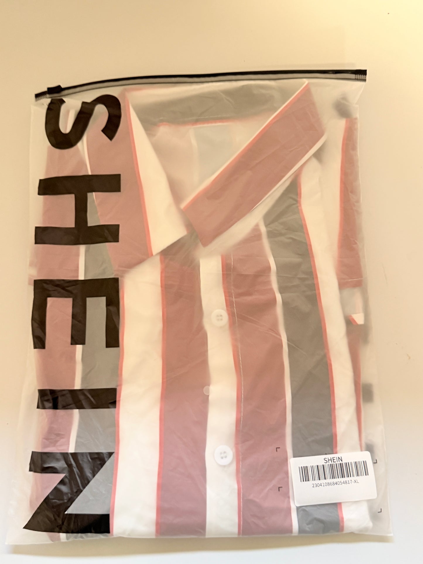 SHEIN Men's XXL Red White & Black Vertical Striped Button Front Casual Shirt NIB