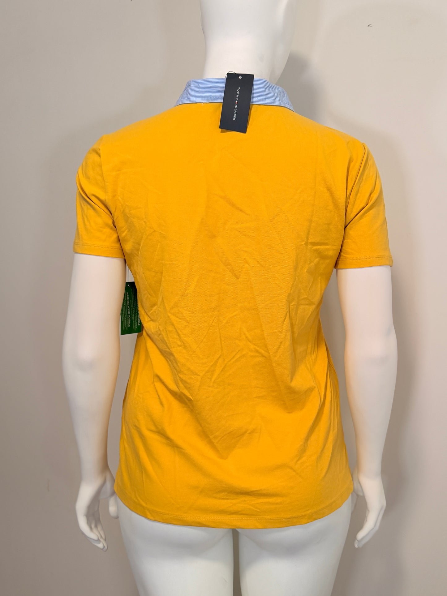Tommy Hilfiger Extra Small Yellow & Striped-Collar Polo Short Sleeve Top NWT