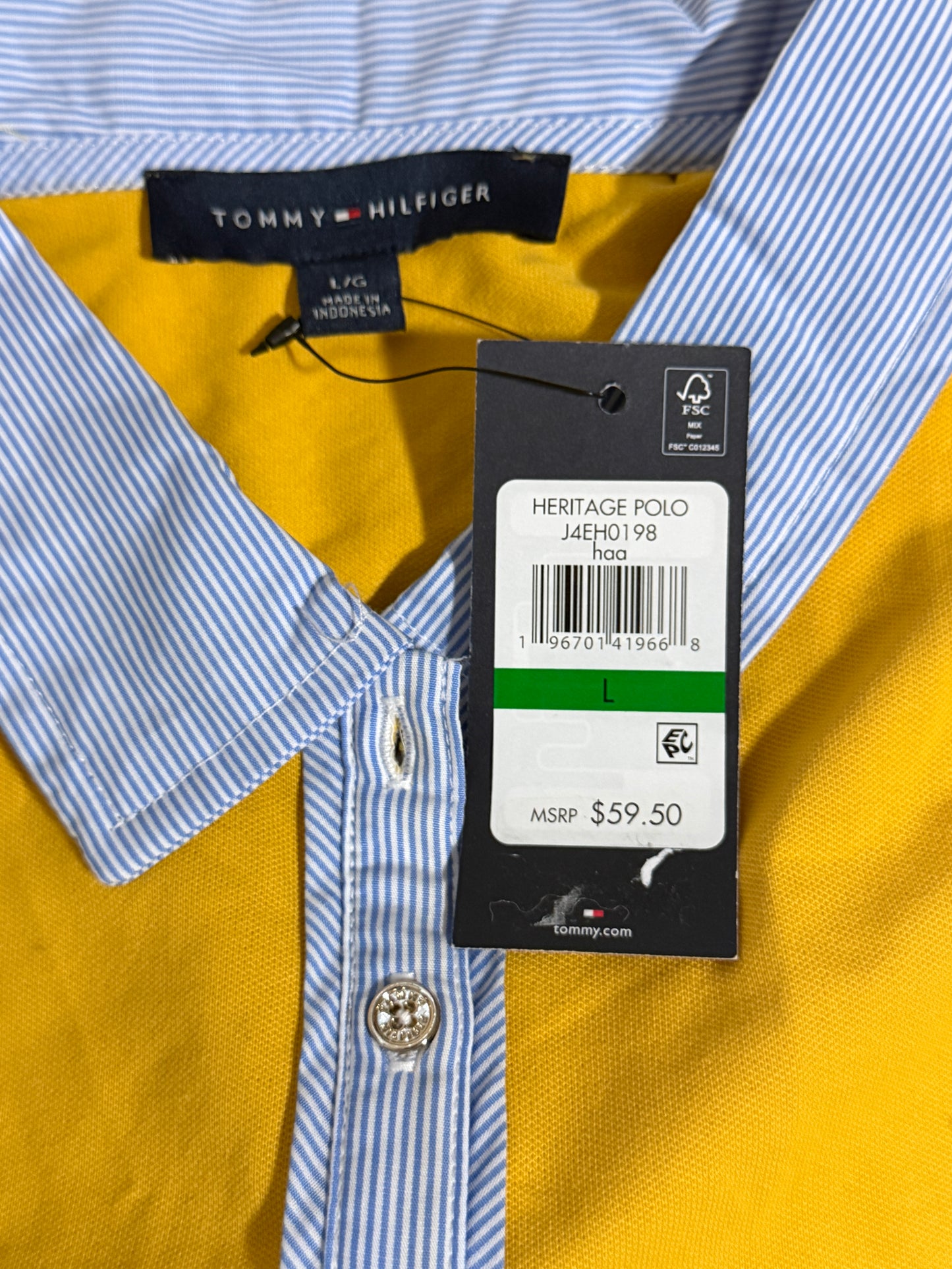 Tommy Hilfiger Extra Small Yellow & Striped-Collar Polo Short Sleeve Top NWT