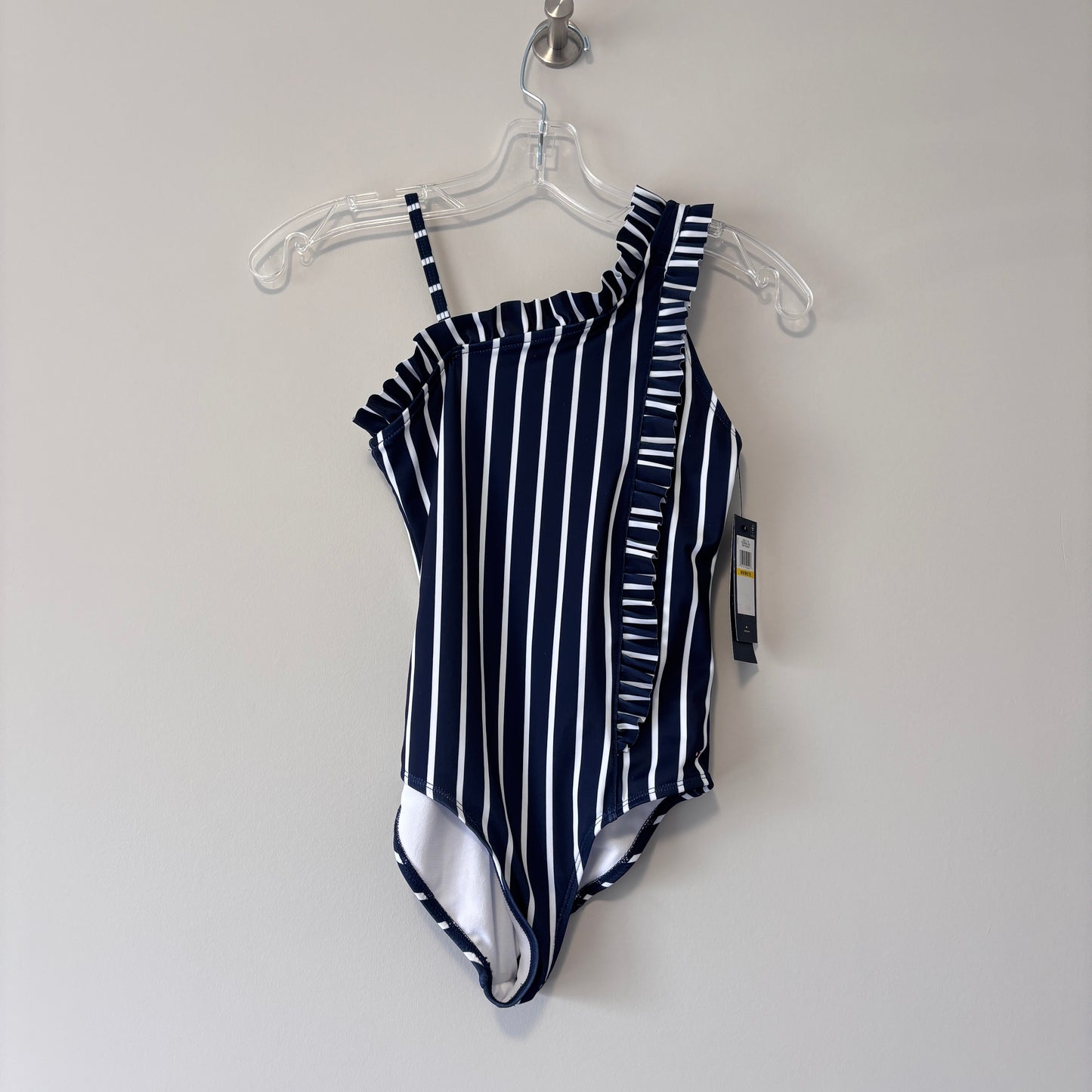 Tommy Hilfiger Big Girls Size M/8/10 Navy & White Stripe One Piece Swimsuit NWT