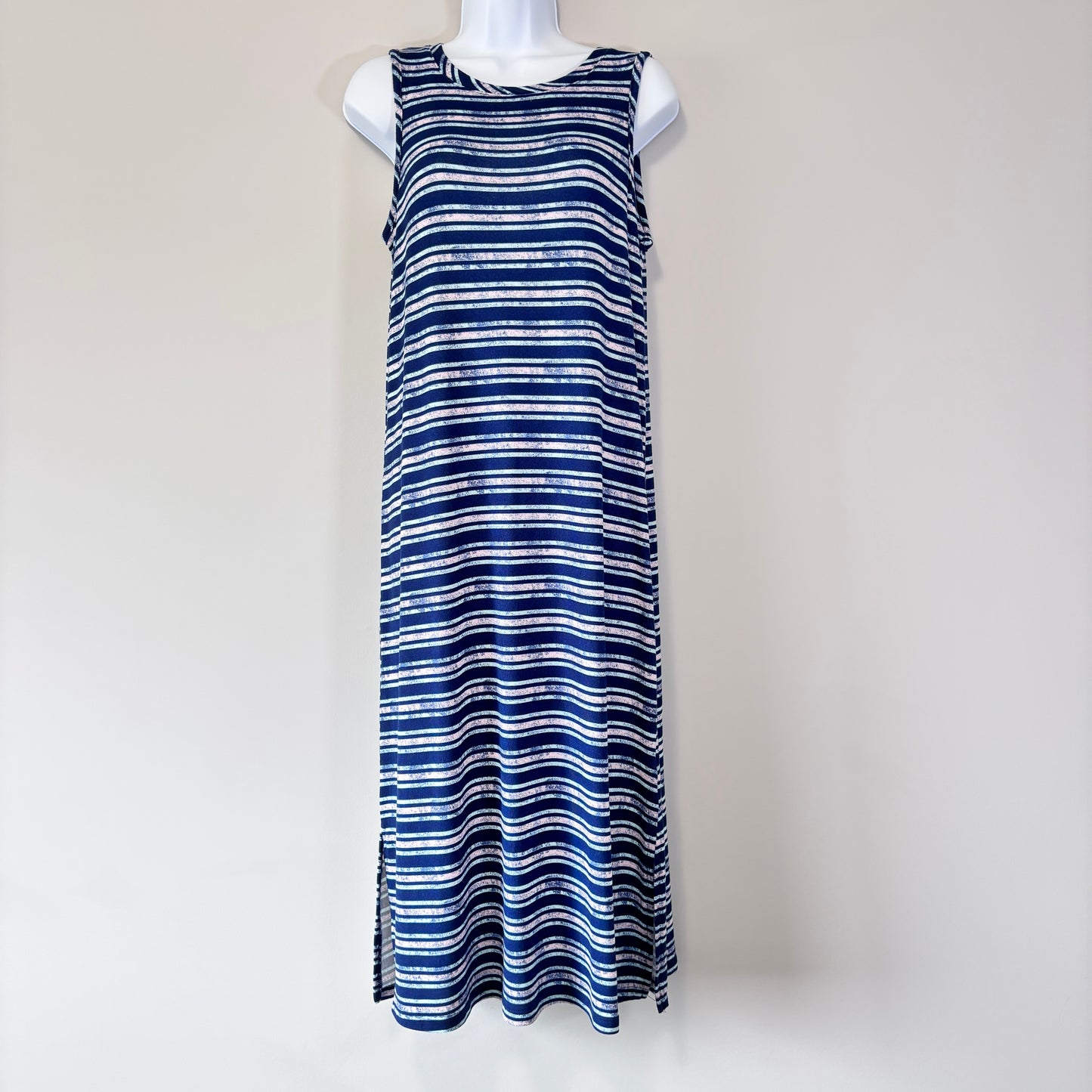 Roudelain Women's Blue Striped Soft Sleeveless Midi Nightgown / Sleep Dress NWT