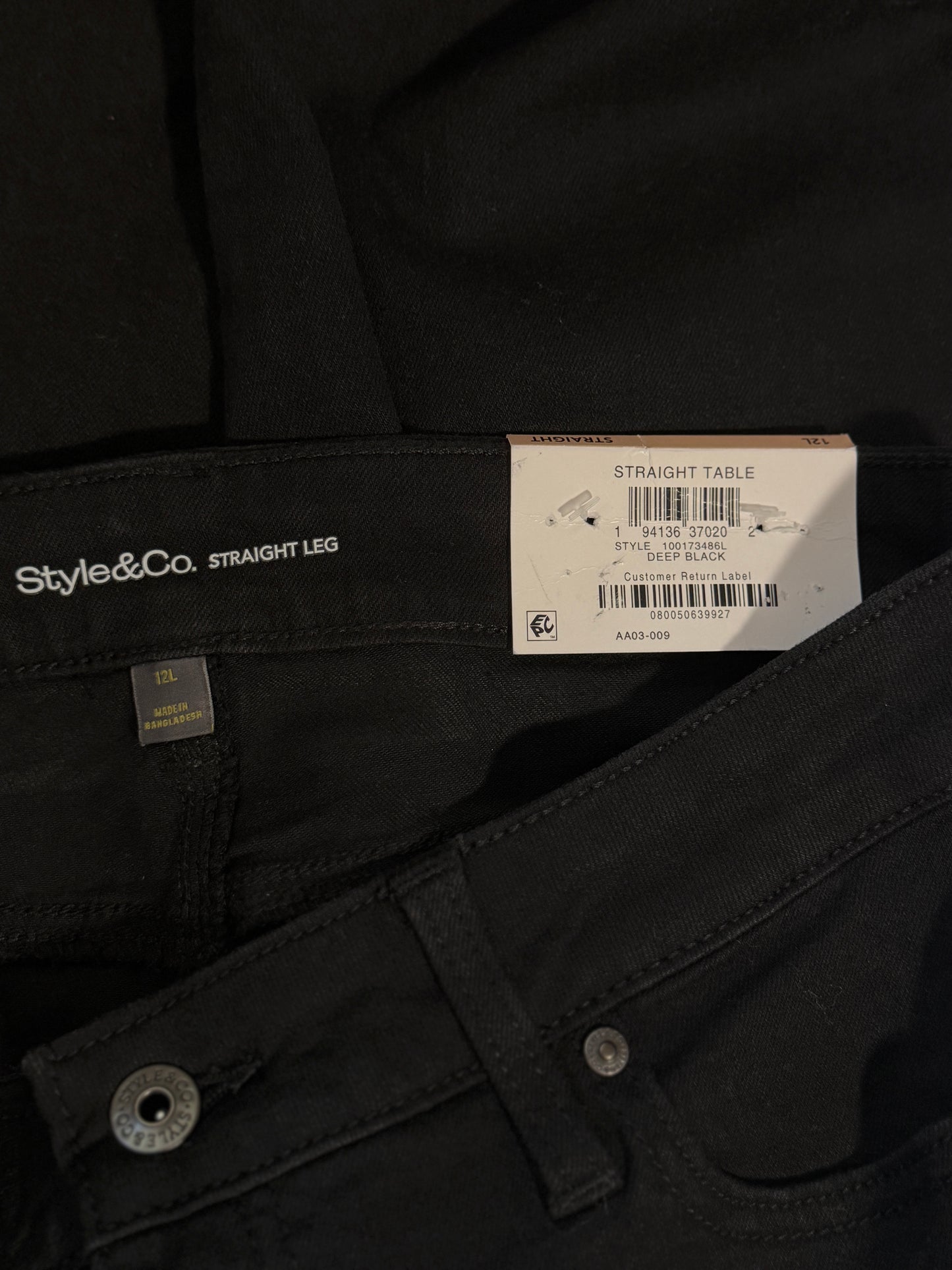 Style & Co Women's 6 Black High-Rise Straight-Leg Jeans NWT