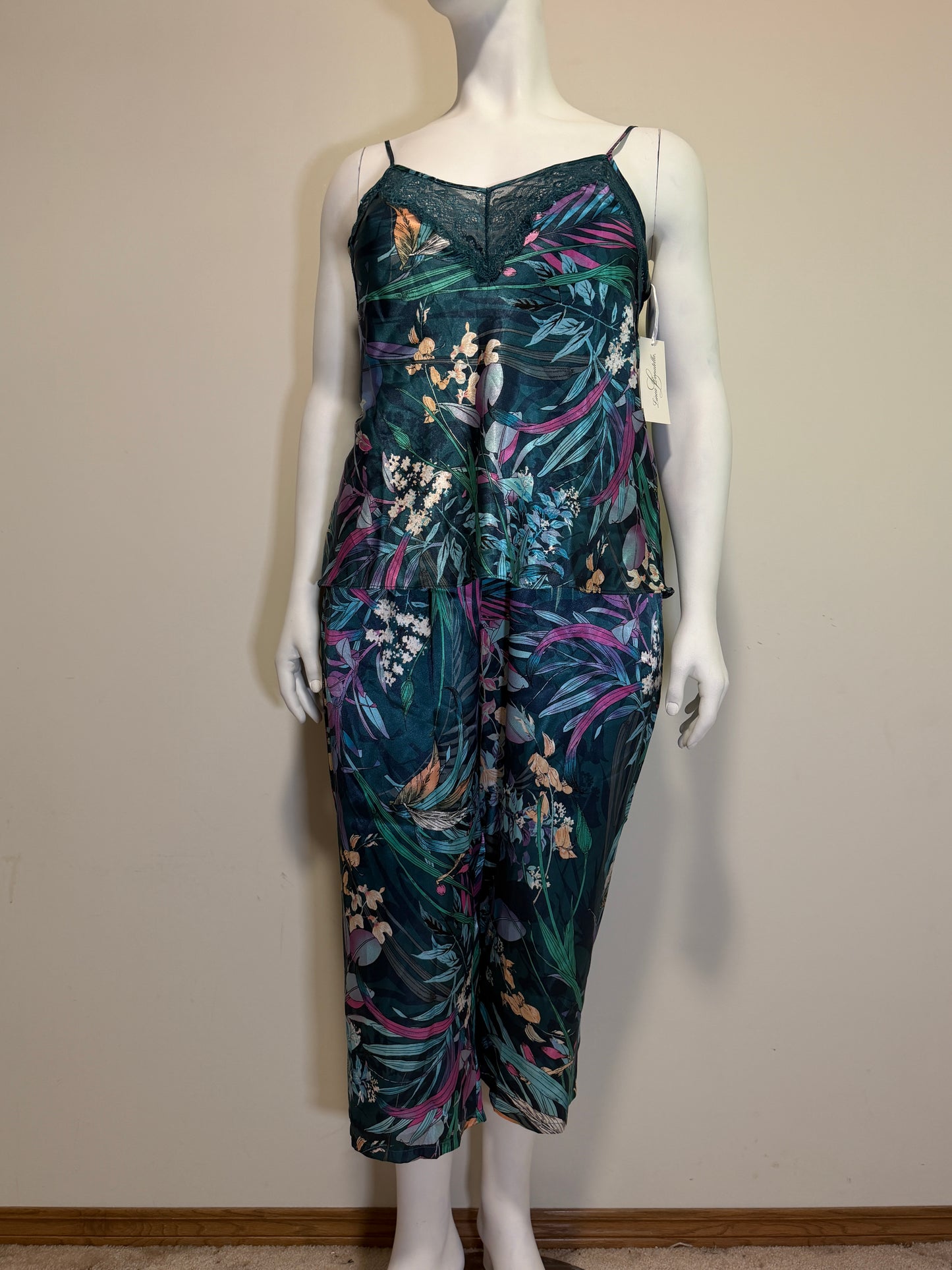 Linea Donatella Women's Turquoise 2-Pc. Cropped Satin Pajamas Set NWT