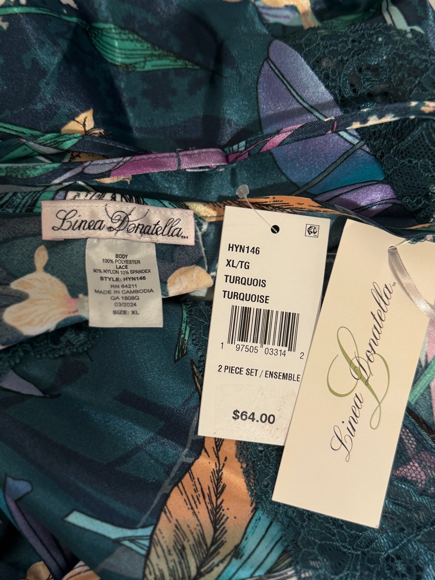Linea Donatella Women's Turquoise 2-Pc. Cropped Satin Pajamas Set NWT