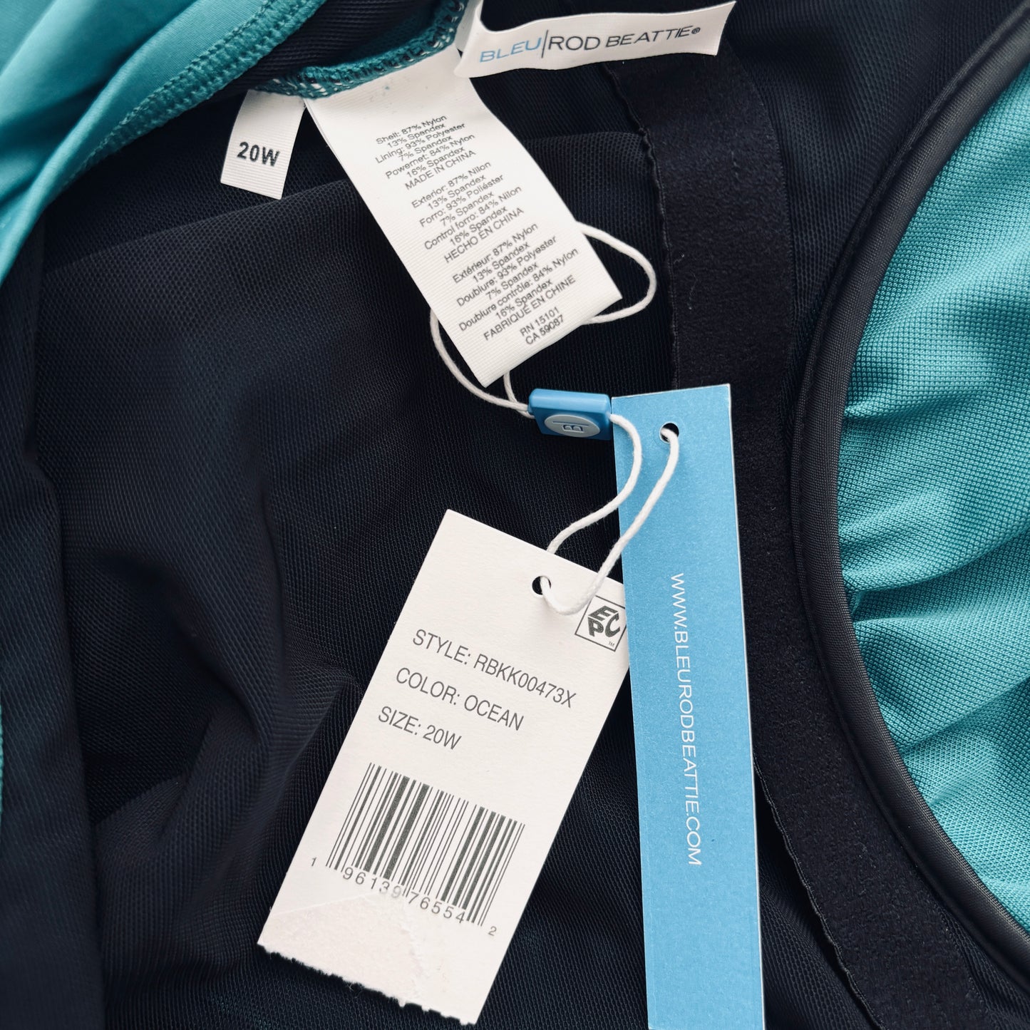 Bleu by Rod Beattie Women's Plus Size Teal Scoop-Neck Tankini Top NWT