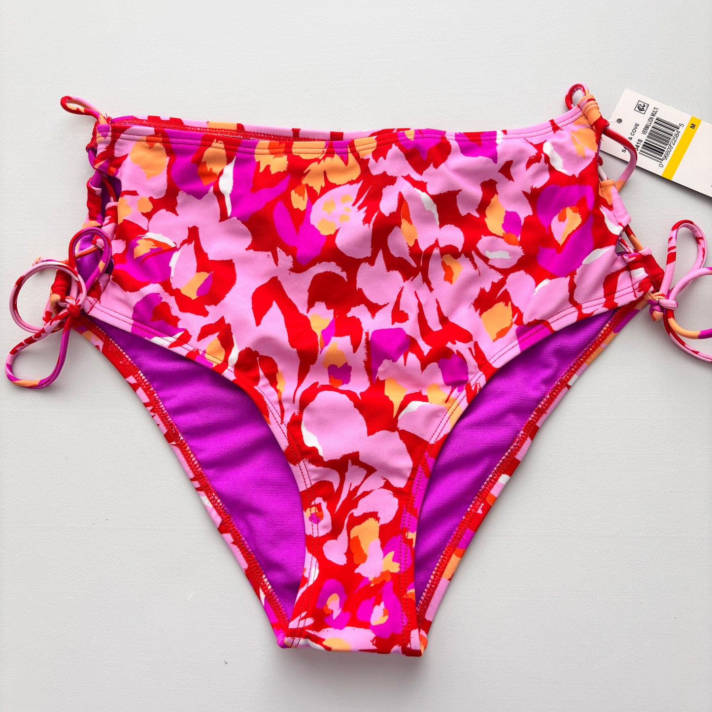 Salt + Cove Women's Red & Pink High-Waist Bikini Bottom / Swimwear NWT