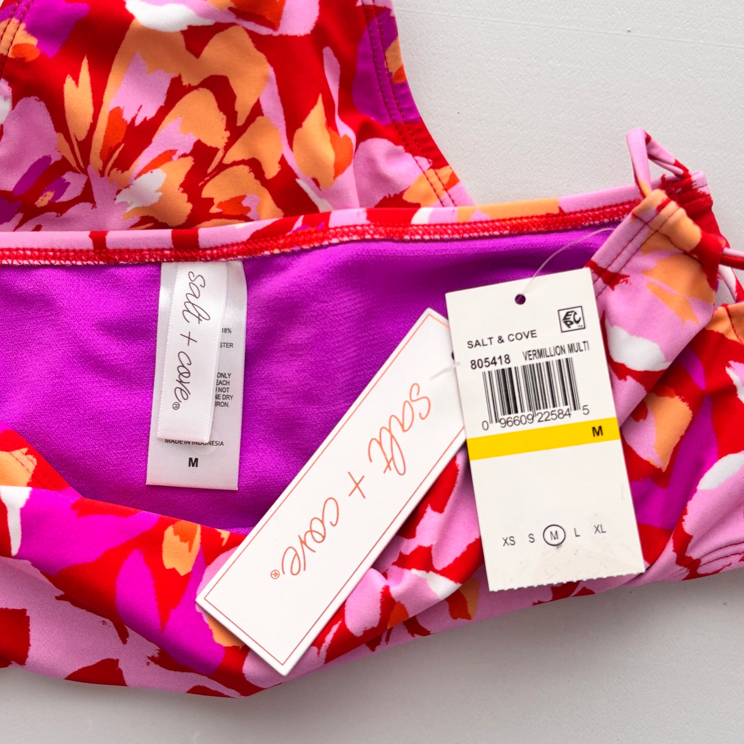 Salt + Cove Women's Red & Pink High-Waist Bikini Bottom / Swimwear NWT