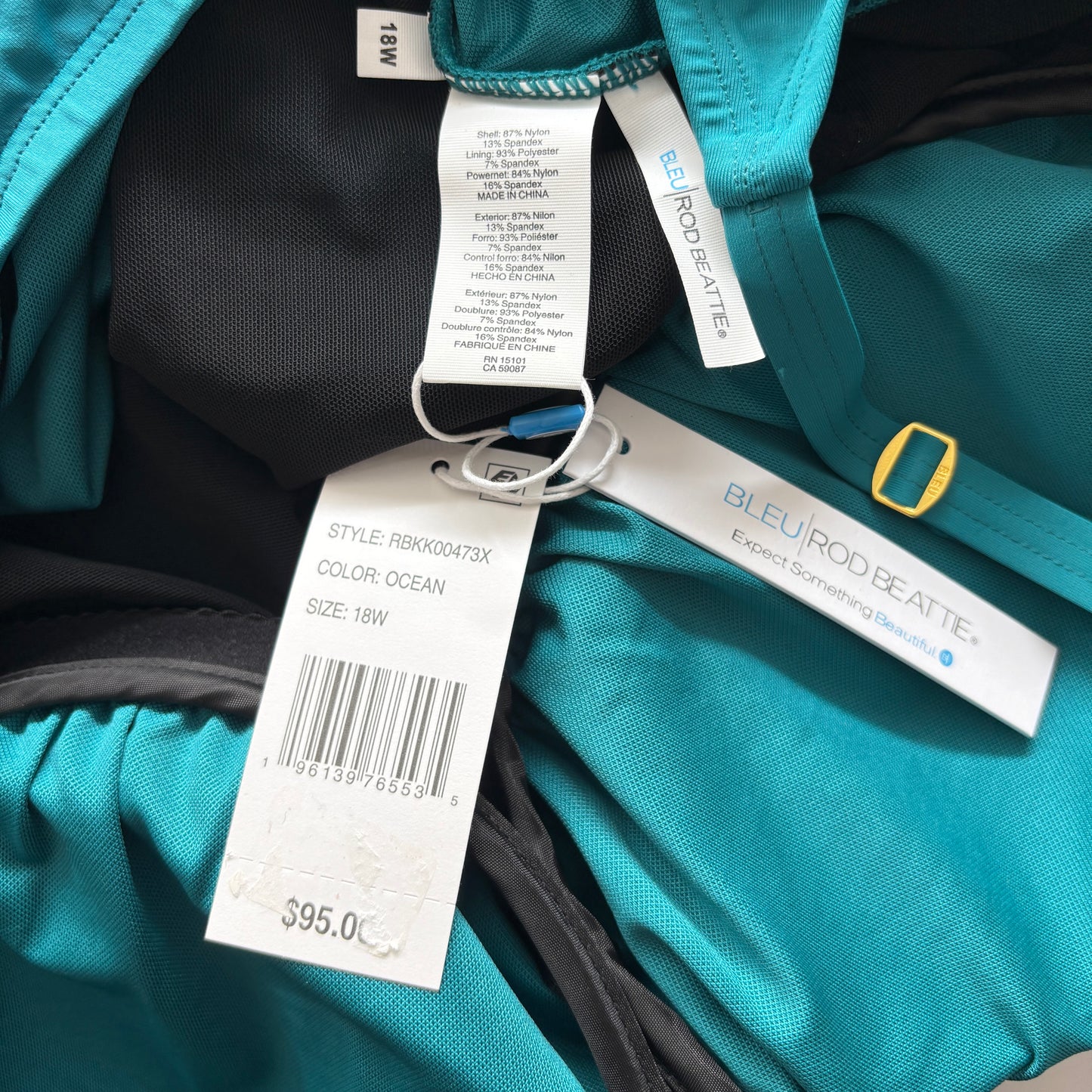 Bleu by Rod Beattie Women's Plus Size Teal Scoop-Neck Tankini Top NWT