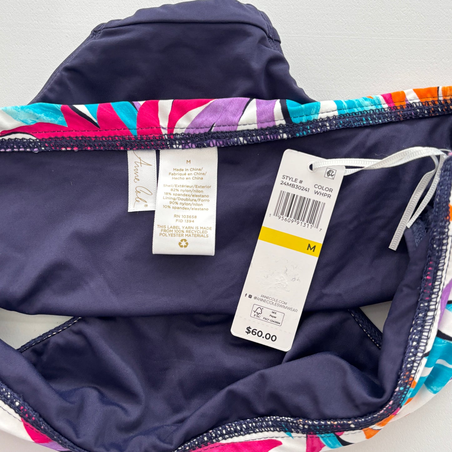 Anne Cole Women's Navy & Multicolor Foldover Bikini Bottoms NWT
