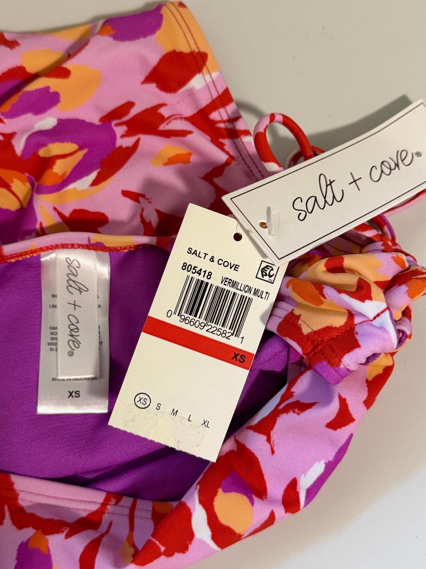 Salt + Cove Women's Red & Pink High-Waist Bikini Bottom / Swimwear NWT