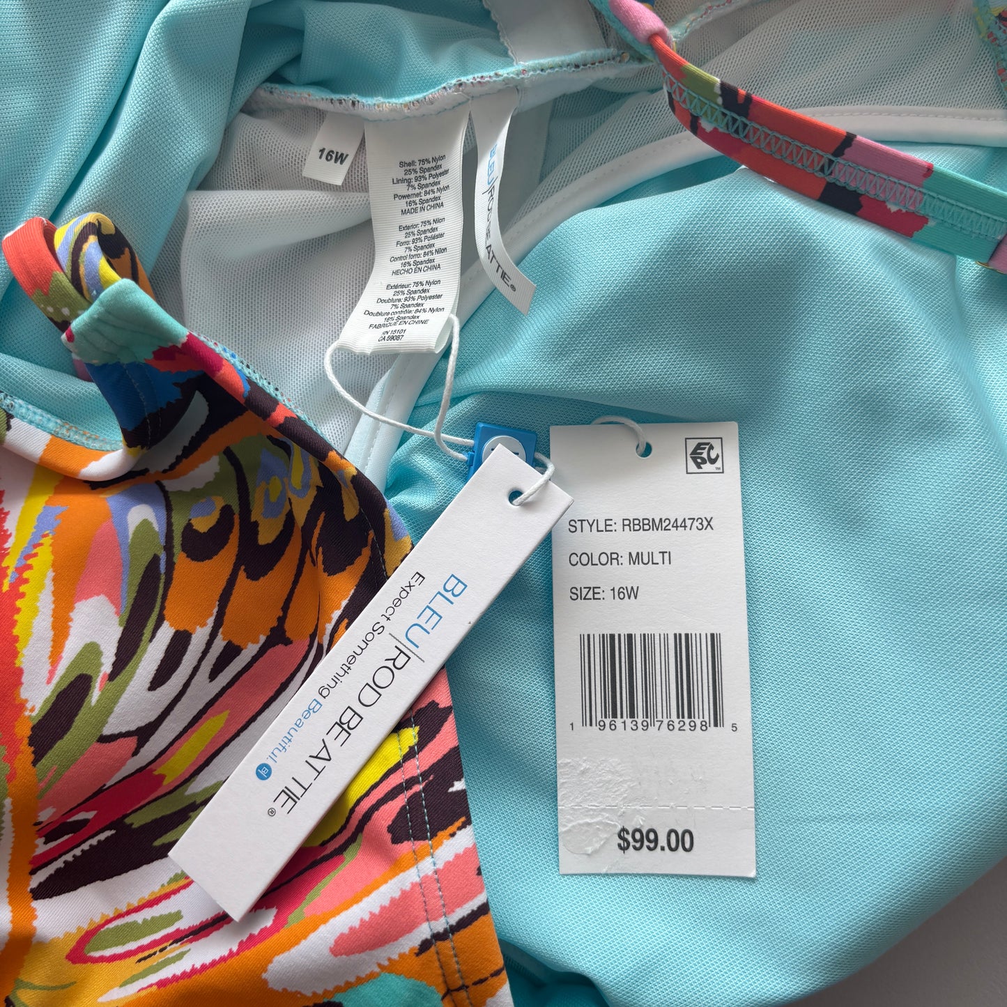 Bleu by Rod Beattie Plus Size Women's Colorfully Printed Tankini Top NWT