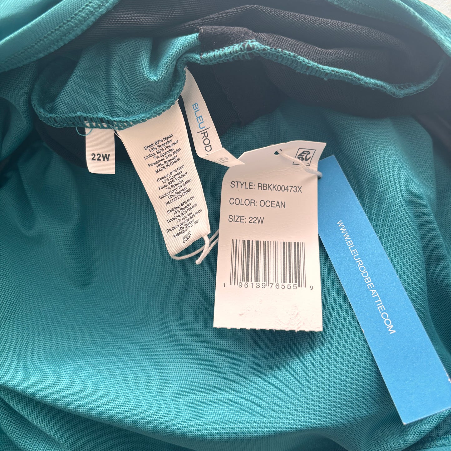 Bleu by Rod Beattie Women's Plus Size Teal Scoop-Neck Tankini Top NWT