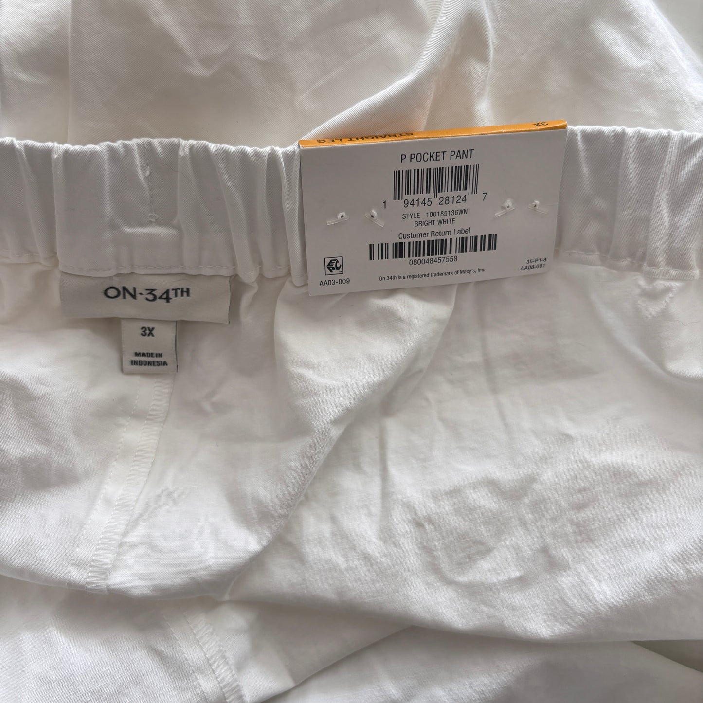 On 34th Women's Plus Size White Elastic-Waist Trendy Utility Pants NWT