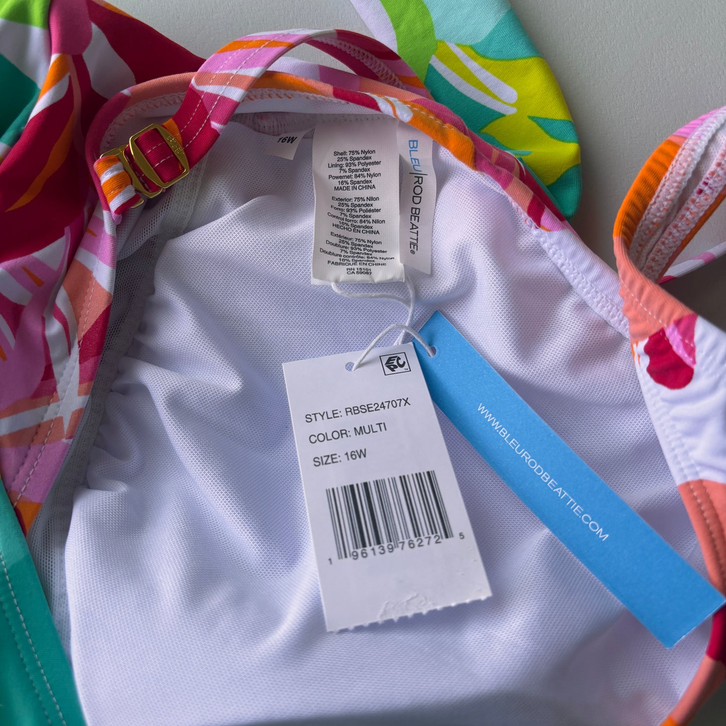 Bleu by Rod Beattie Women's Plus Size Multicolor Surplice Tied Swimsuit NWT