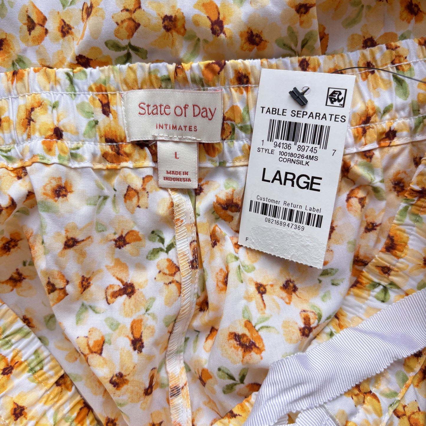 State of Day Women's Yellow Floral Printed Poplin Pajama Pants w/ Drawstring NWT