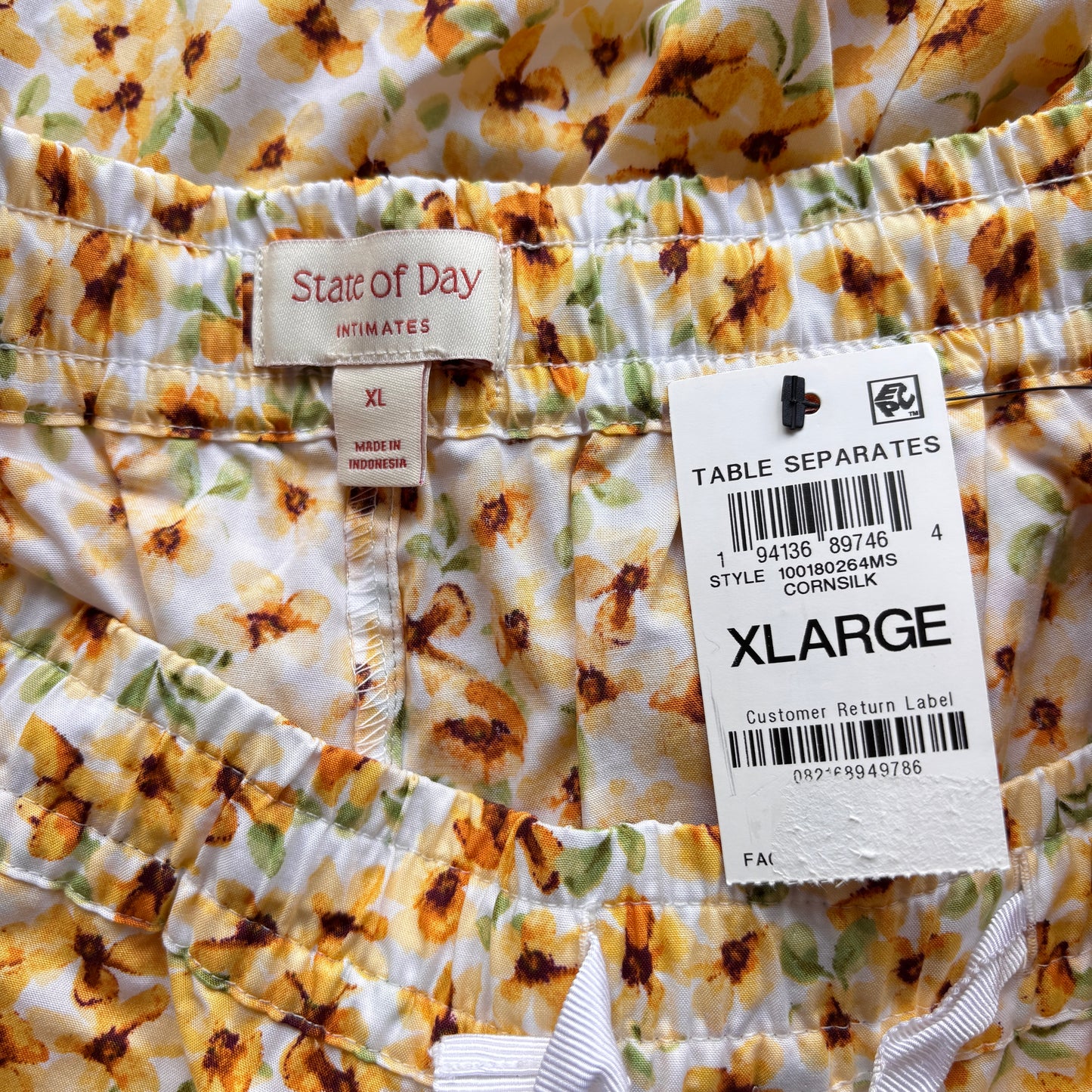 State of Day Women's Yellow Floral Printed Poplin Pajama Pants w/ Drawstring NWT