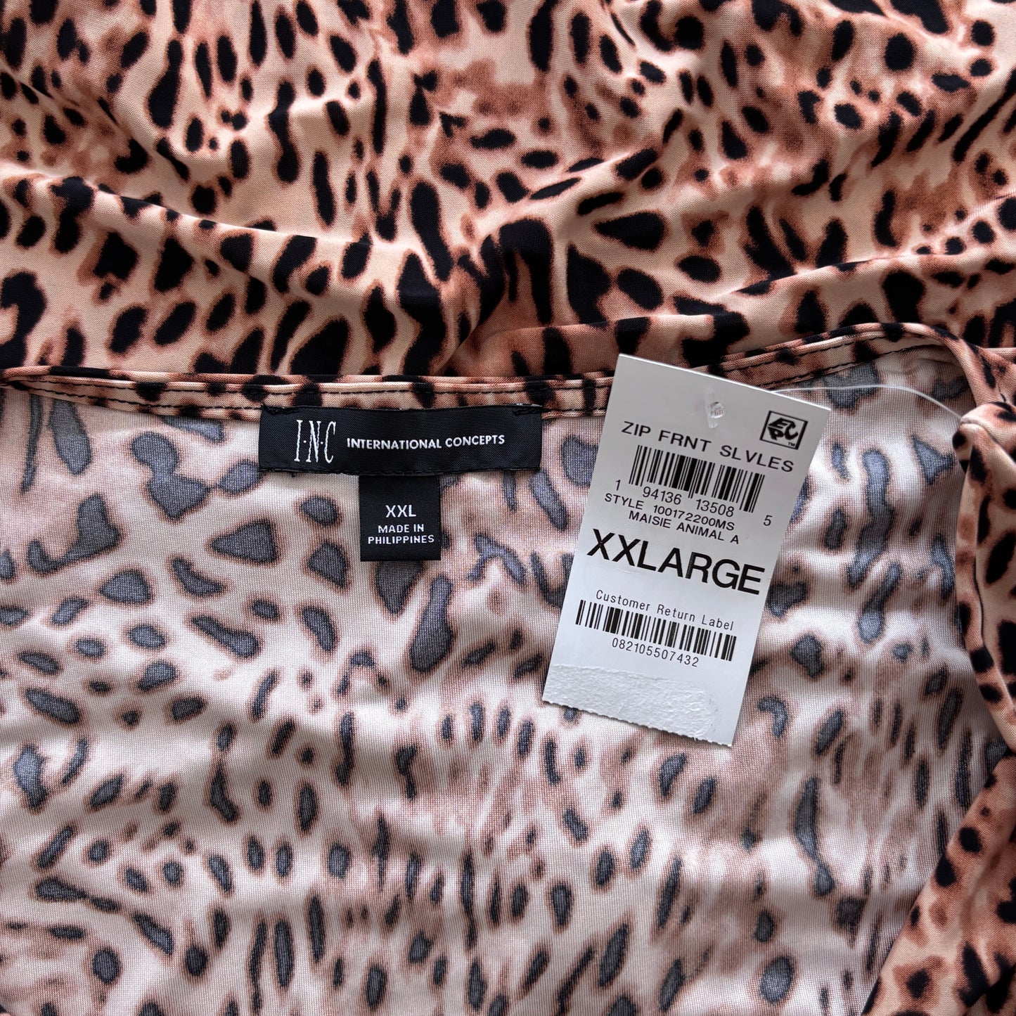 I.N.C. International Concepts Women's Sleeveless Leopard Printed 1/4-Zip Top NWT