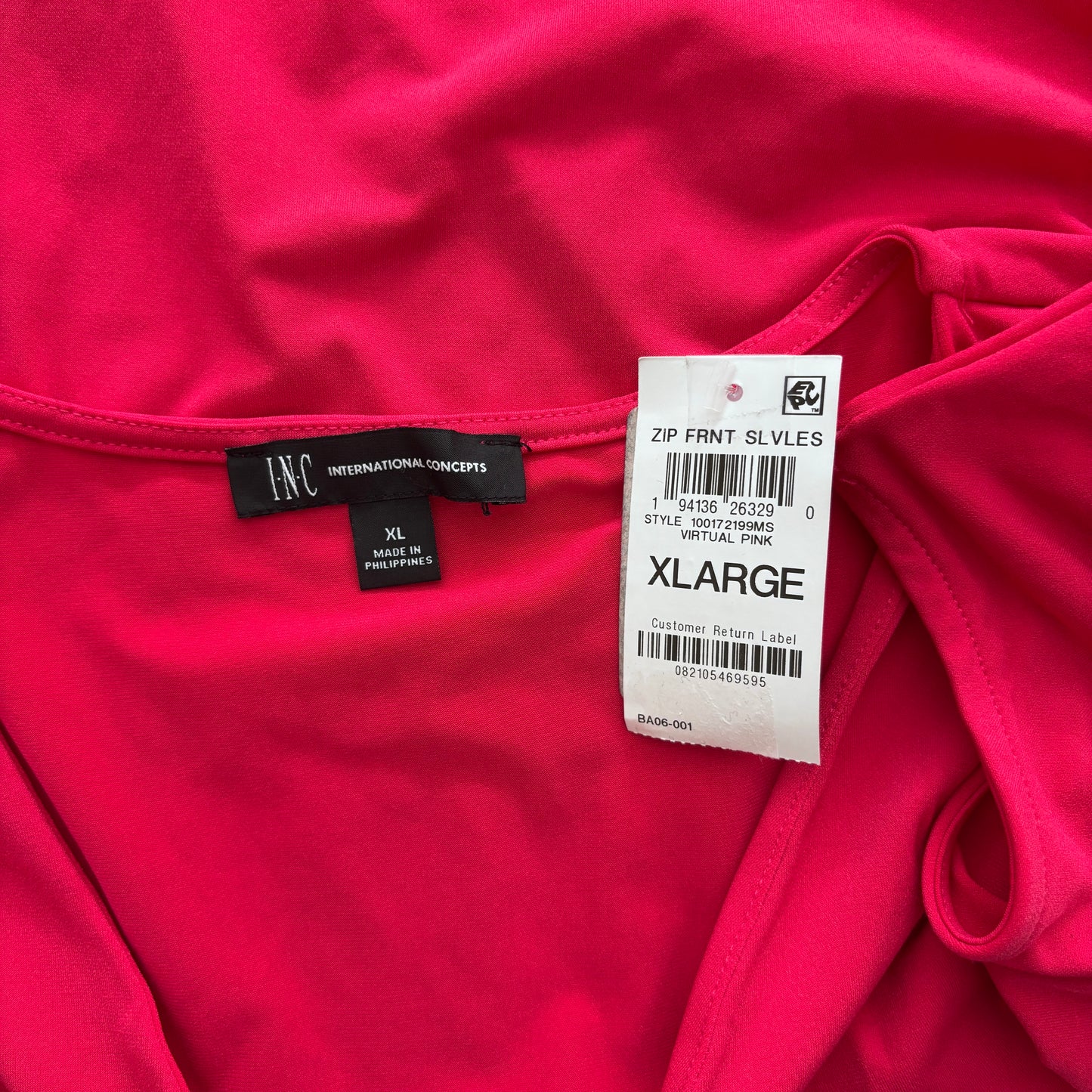 I.N.C. International Concepts Women's Sleeveless Hot Pink 1/4-Zip Top NWT