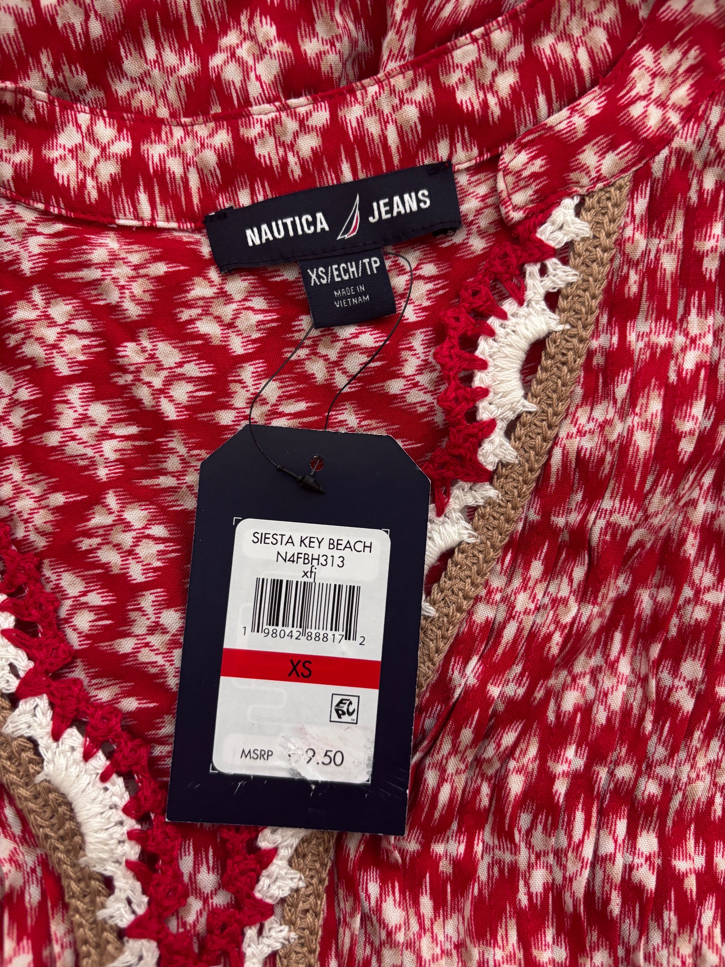 Nautica Jeans Women's Red Crochet-Trim Flutter-Sleeve Mini Dress NWT