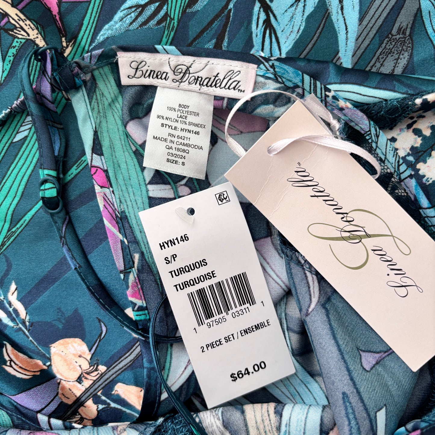 Linea Donatella Women's Turquoise 2-Pc. Cropped Satin Pajamas Set NWT