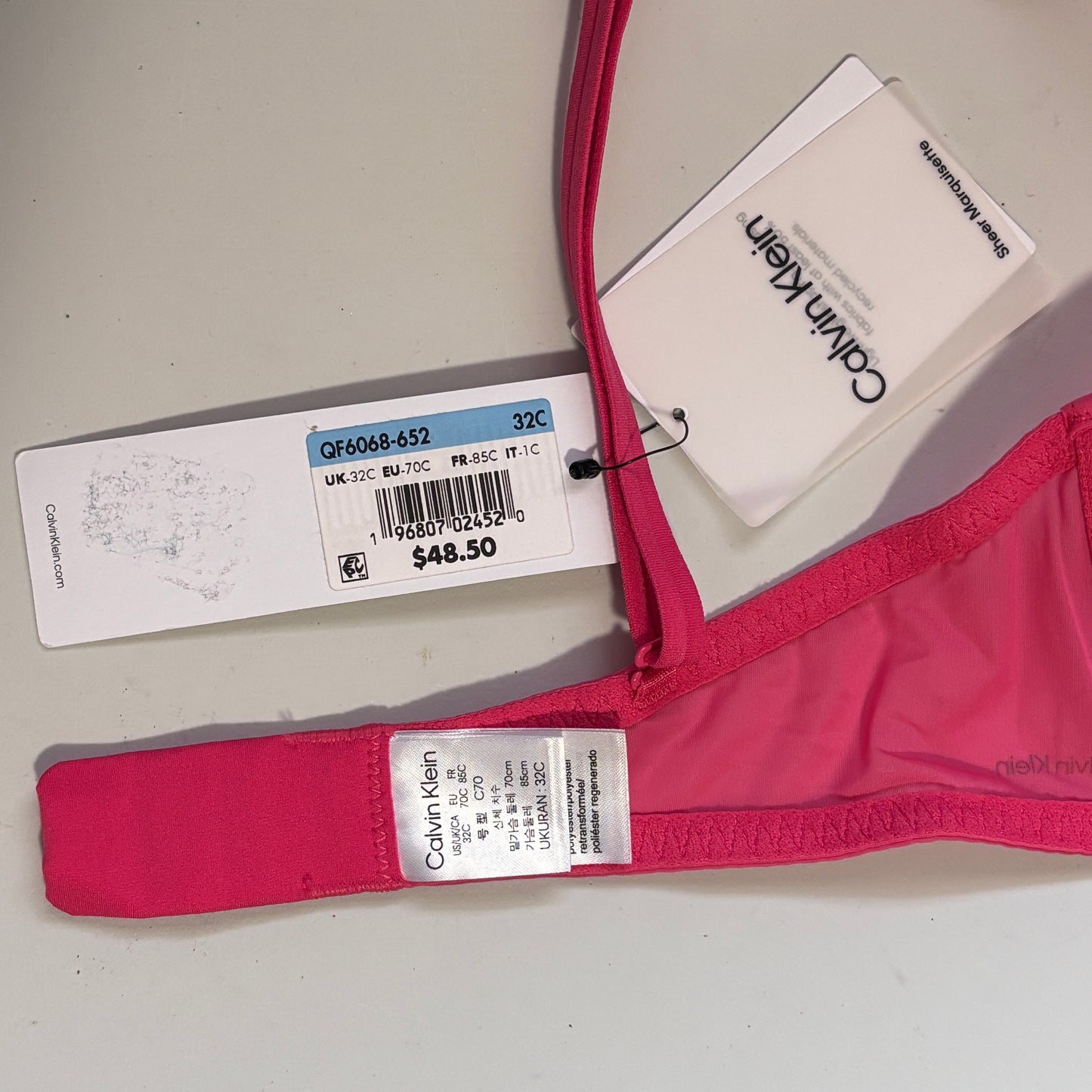 Calvin Klein Women's Pink Sheer Marquisette Demi Bra NWT