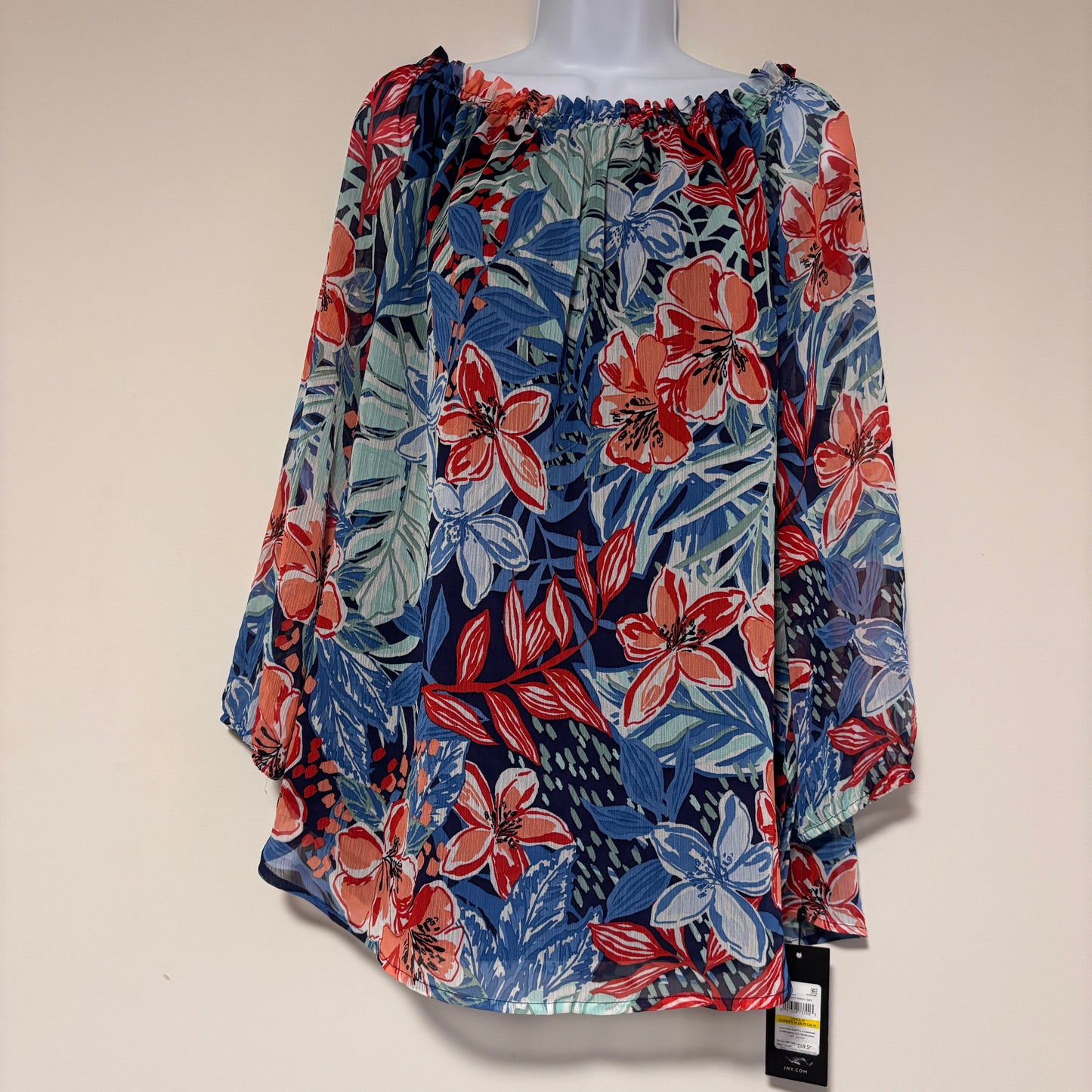 Jones New York Women's Floral Printed Smocked-Neck Blouse NWT