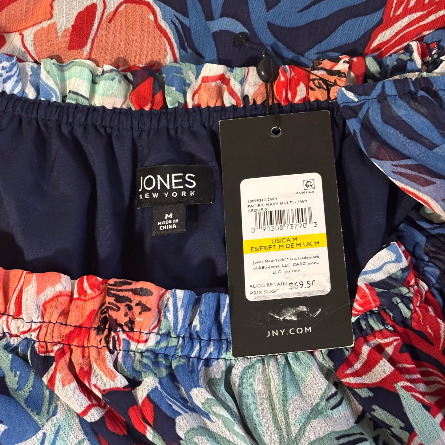 Jones New York Women's Floral Printed Smocked-Neck Blouse NWT