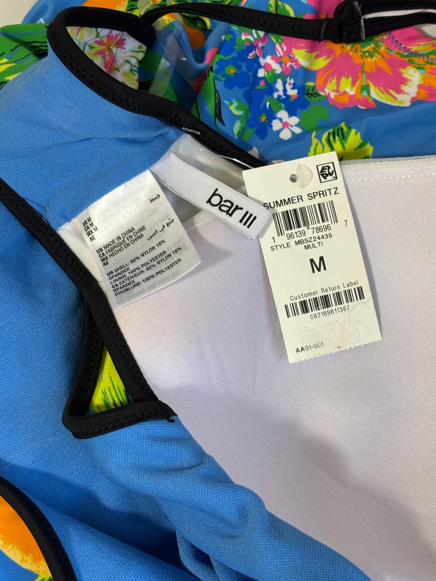 Bar III Women's Multicolor Floral Printed Plunge-Neck Tankini Top NWT