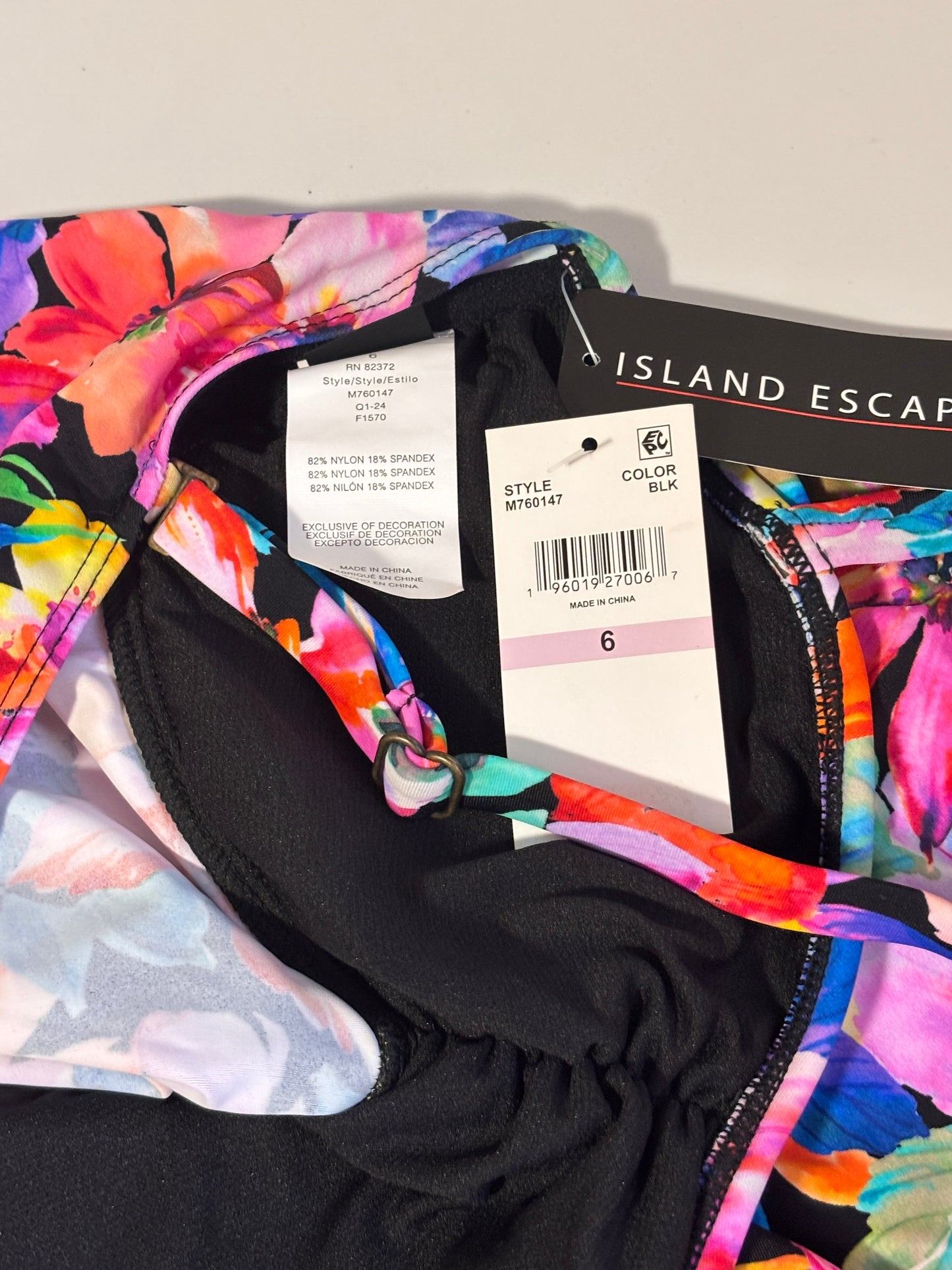 Island Escape Women's Multicolor Tahiti Floral-Print Ruffled Tankini Top NWT